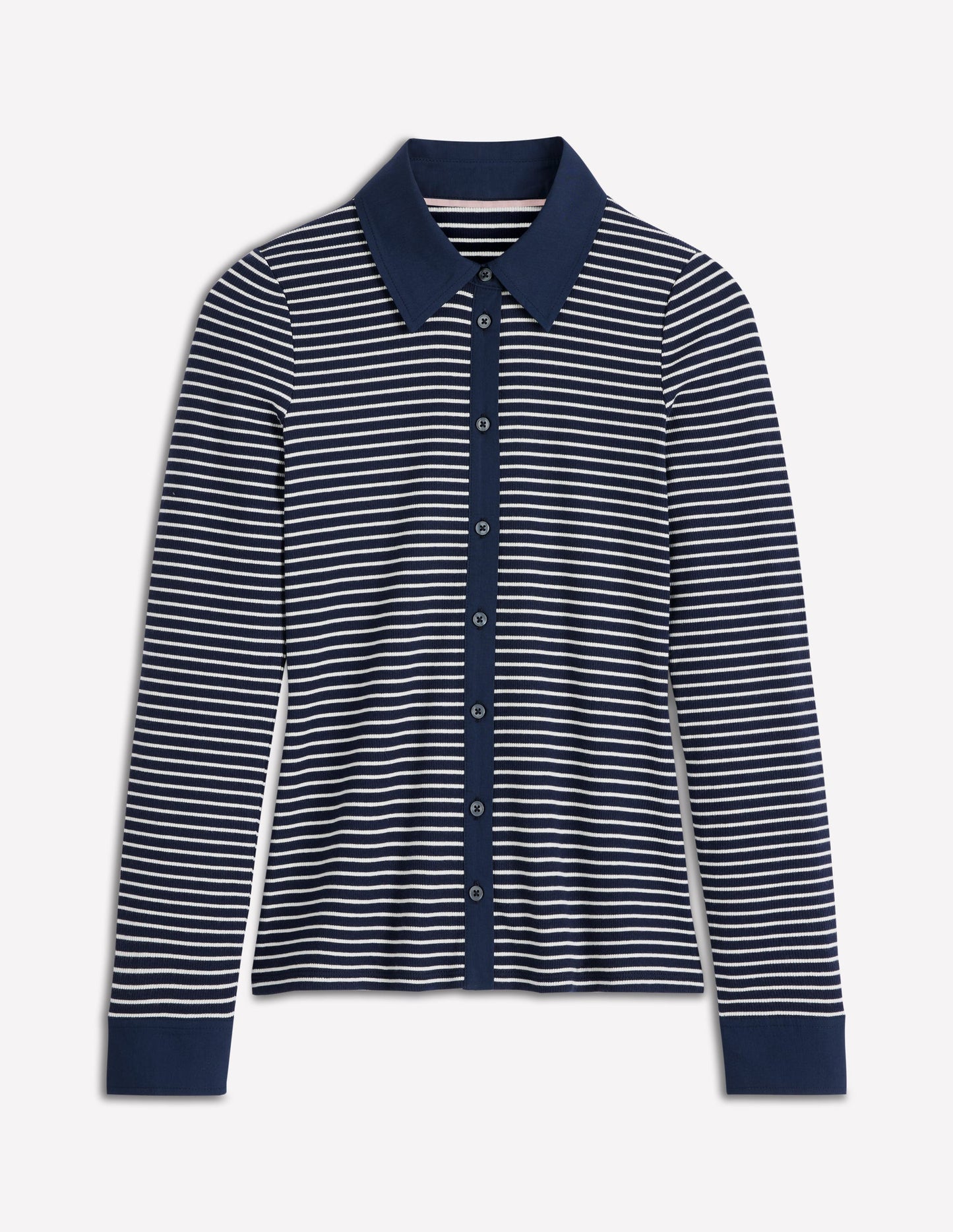 Collared Button Through Top-Navy and Ivory Stripe