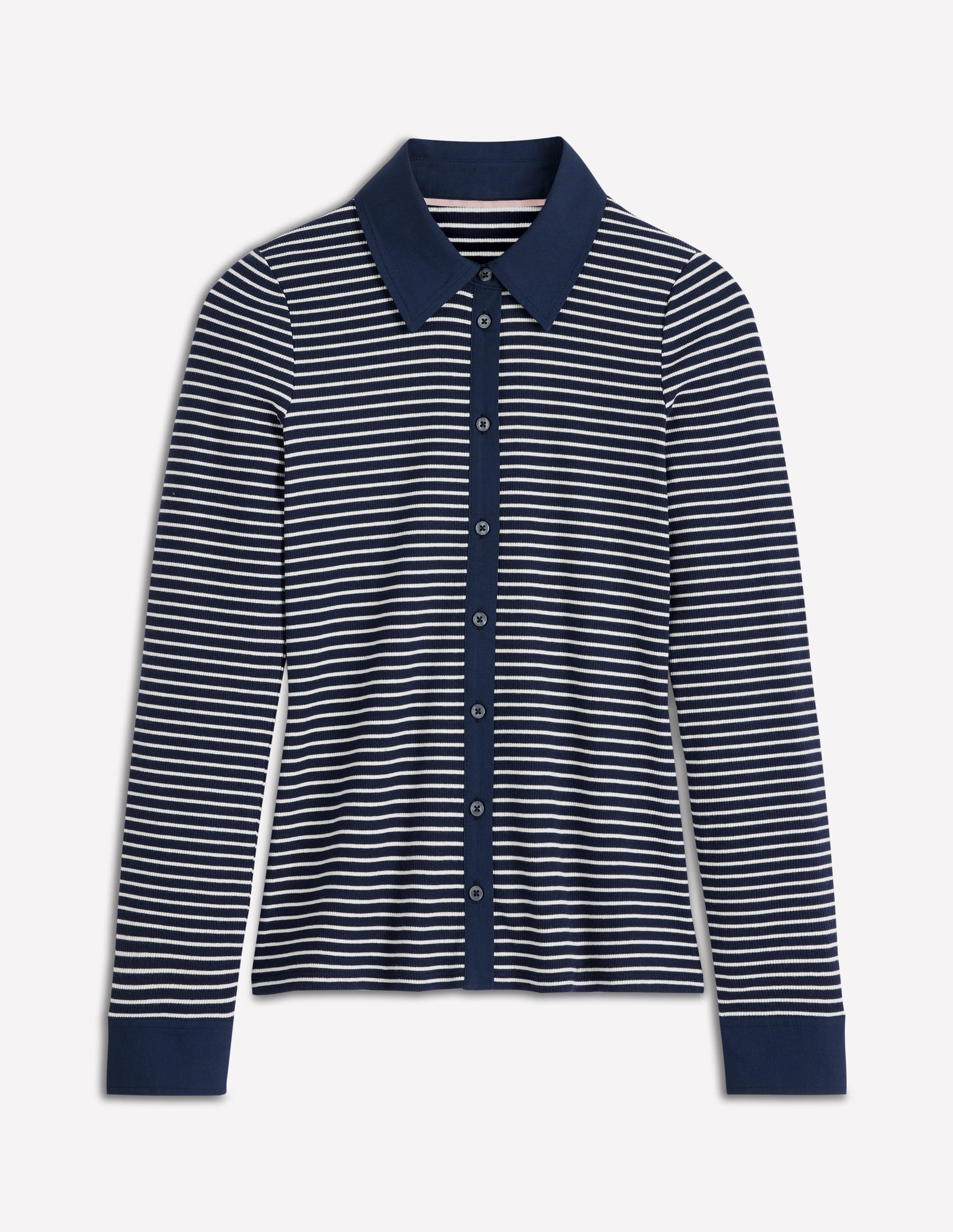 Collared Button Through Top-Navy and Ivory Stripe-5