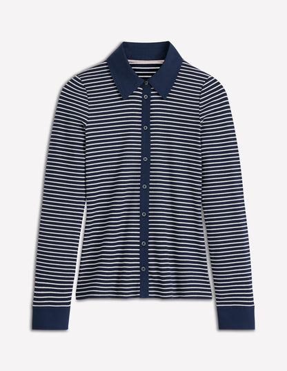 Collared Button Through Top-Navy and Ivory Stripe-5