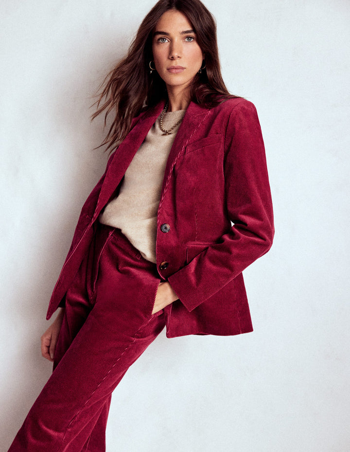 Stamford Cord Blazer-Burgundy Red