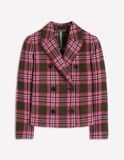 Boxy Double Breasted Blazer-Olive Green and Pink Check-8