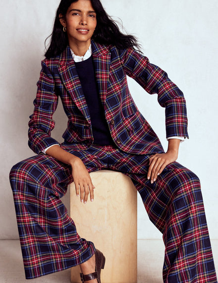 Stamford Wool-Blend Blazer-Navy, Green and Red Check