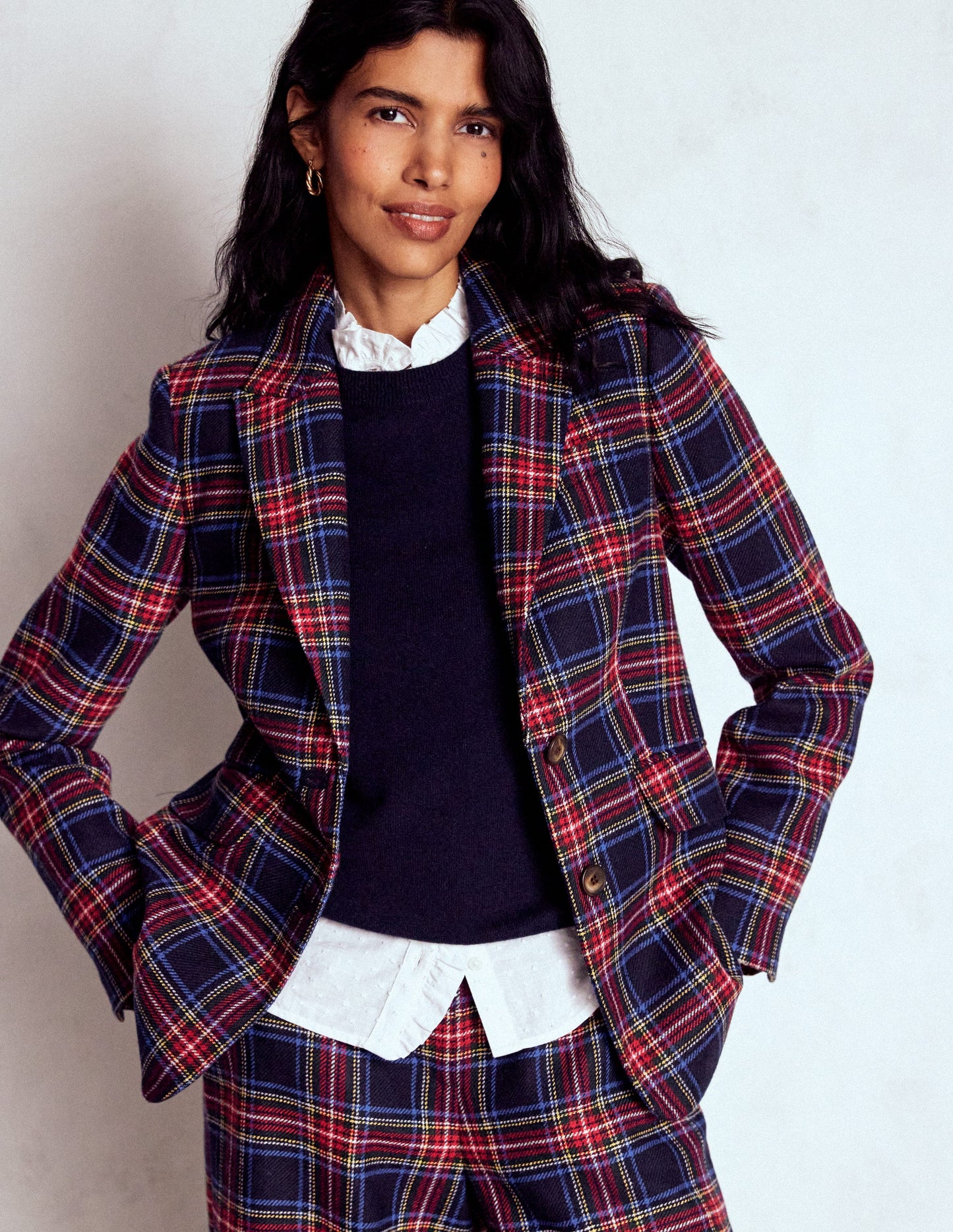 Stamford Wool-Blend Blazer-Navy, Green and Red Check