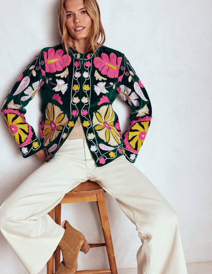 Embroidered Souvenir Jacket-Emerald Night Embroidery