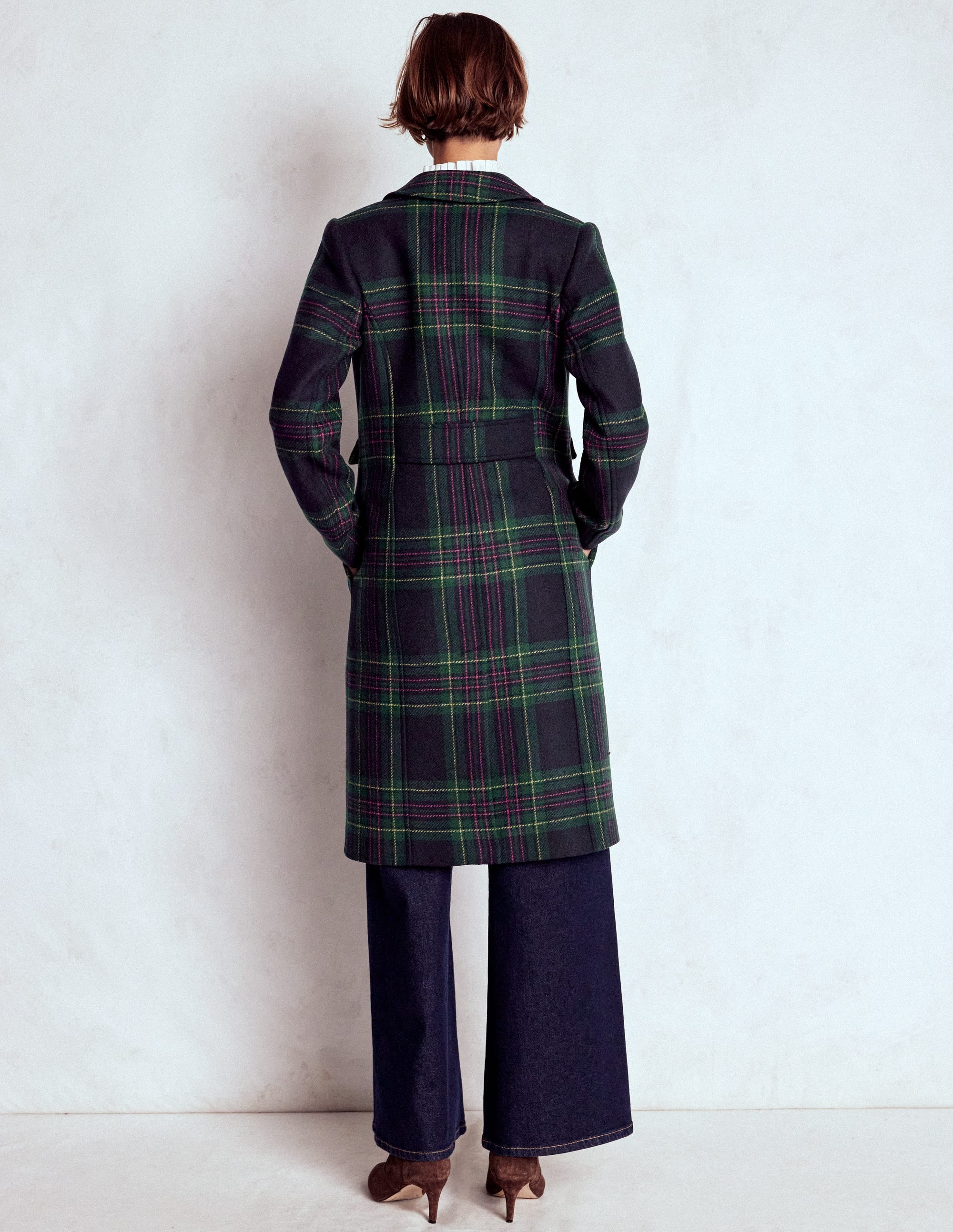 St Albans Fitted Coat-Navy & Green Tonal Check - Image 3