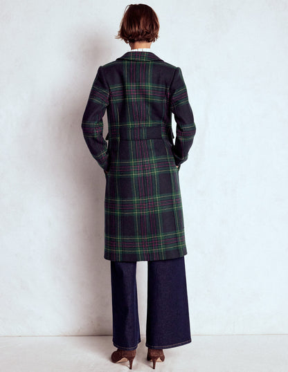 St Albans Fitted Coat-Navy & Green Tonal Check-3