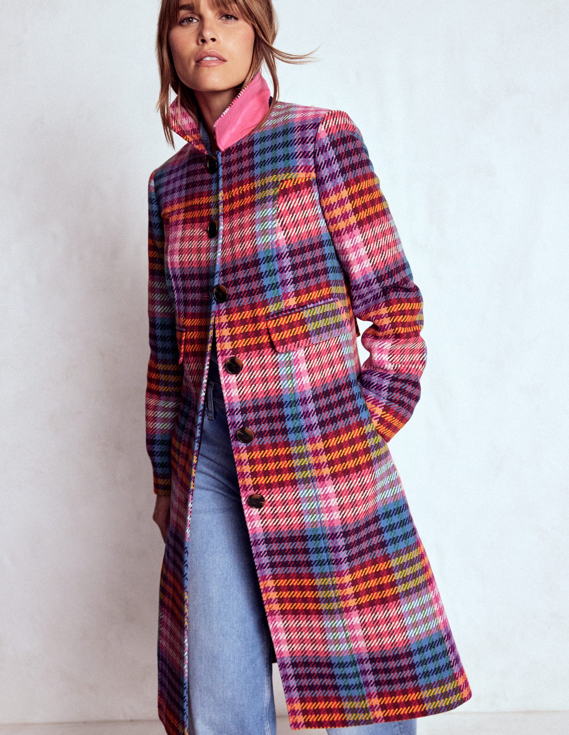 St Albans Fitted Coat-Rainbow Blanket Multigingham-1