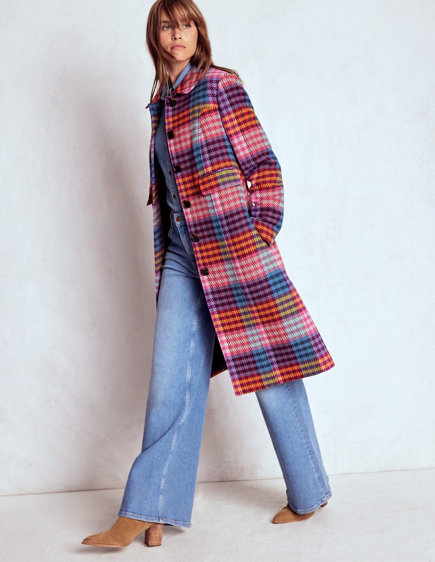 St Albans Fitted Coat-Rainbow Blanket Multigingham