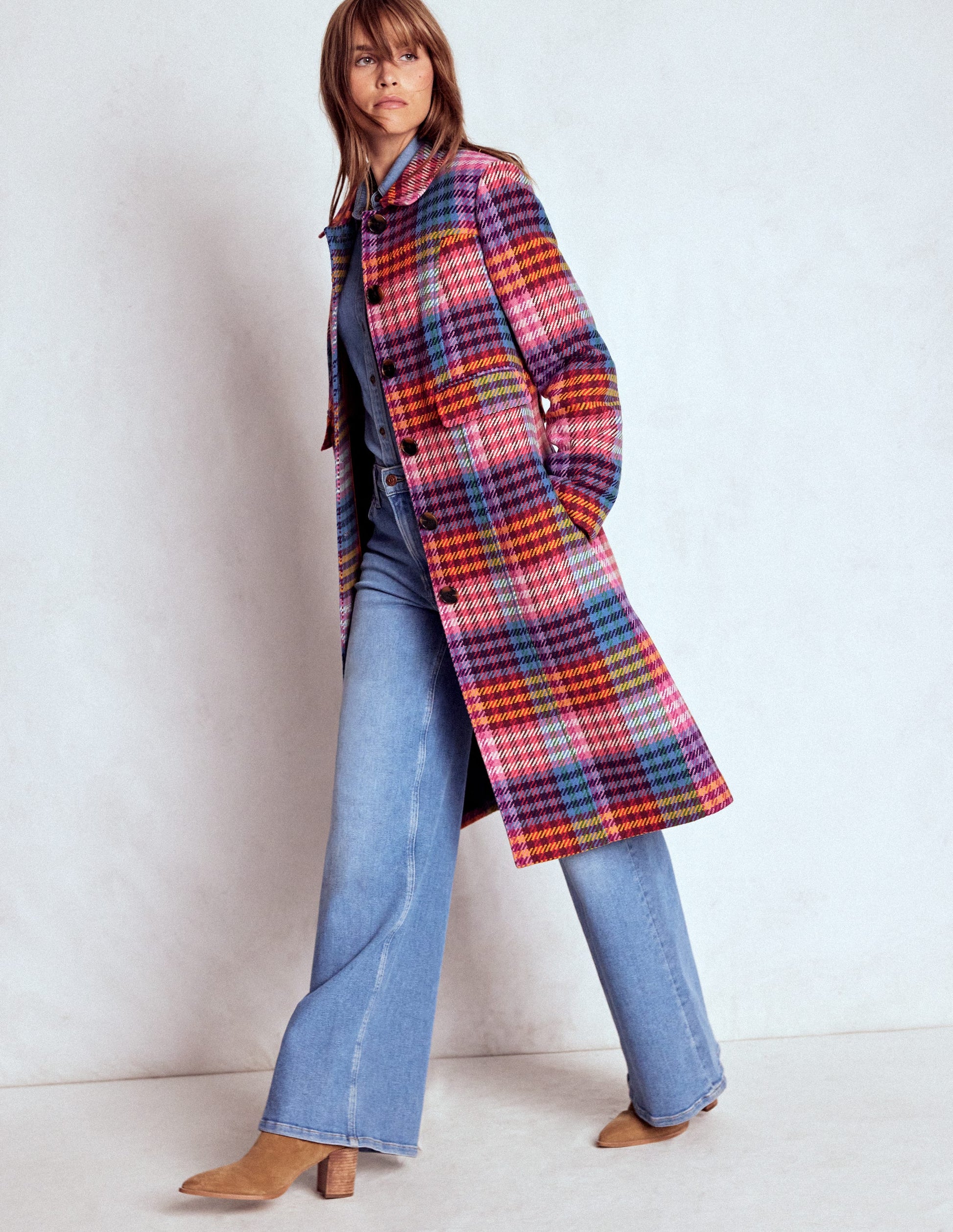 St Albans Fitted Coat-Rainbow Blanket Multigingham-4