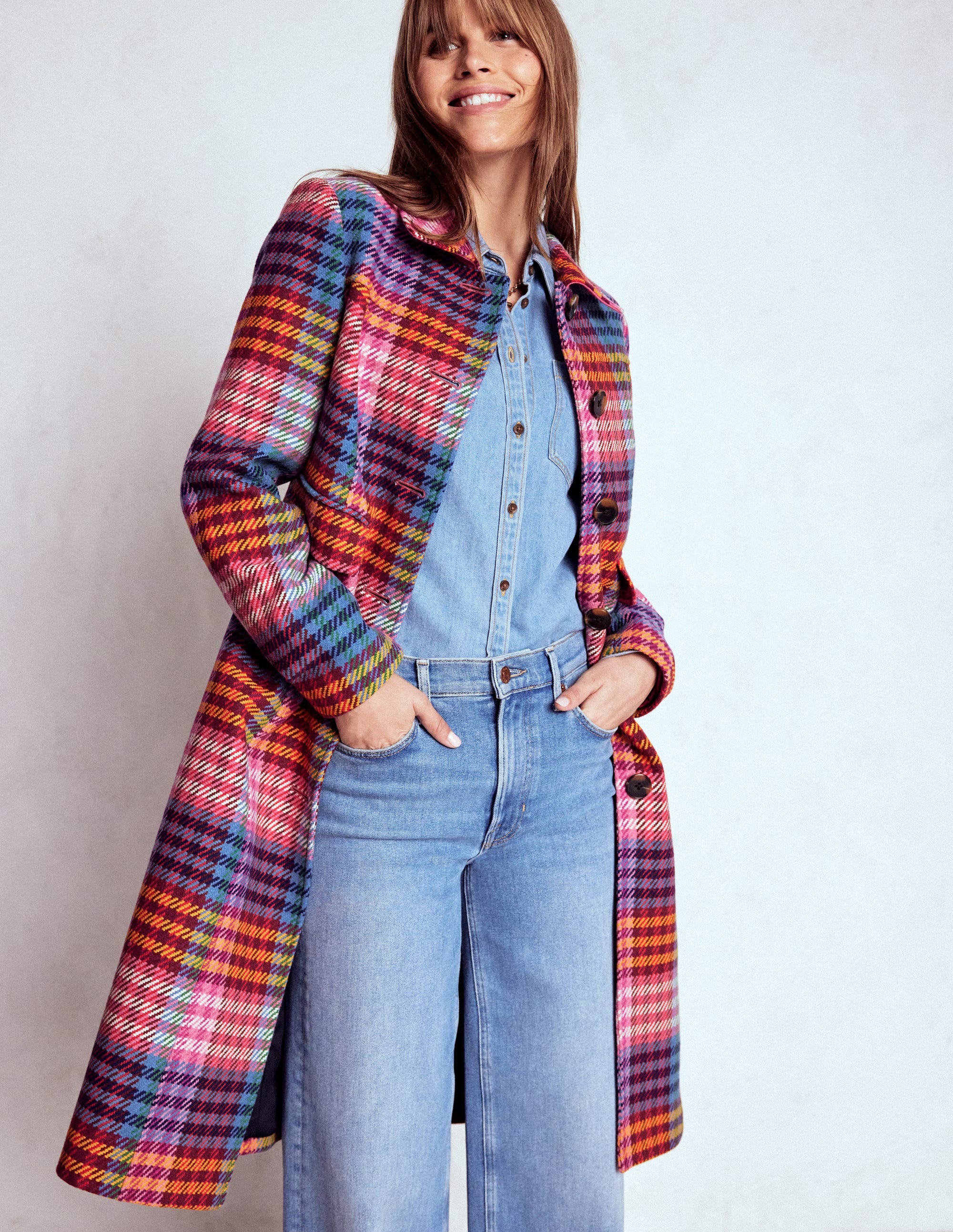 St Albans Fitted Coat-Rainbow Blanket Multigingham - Image 5