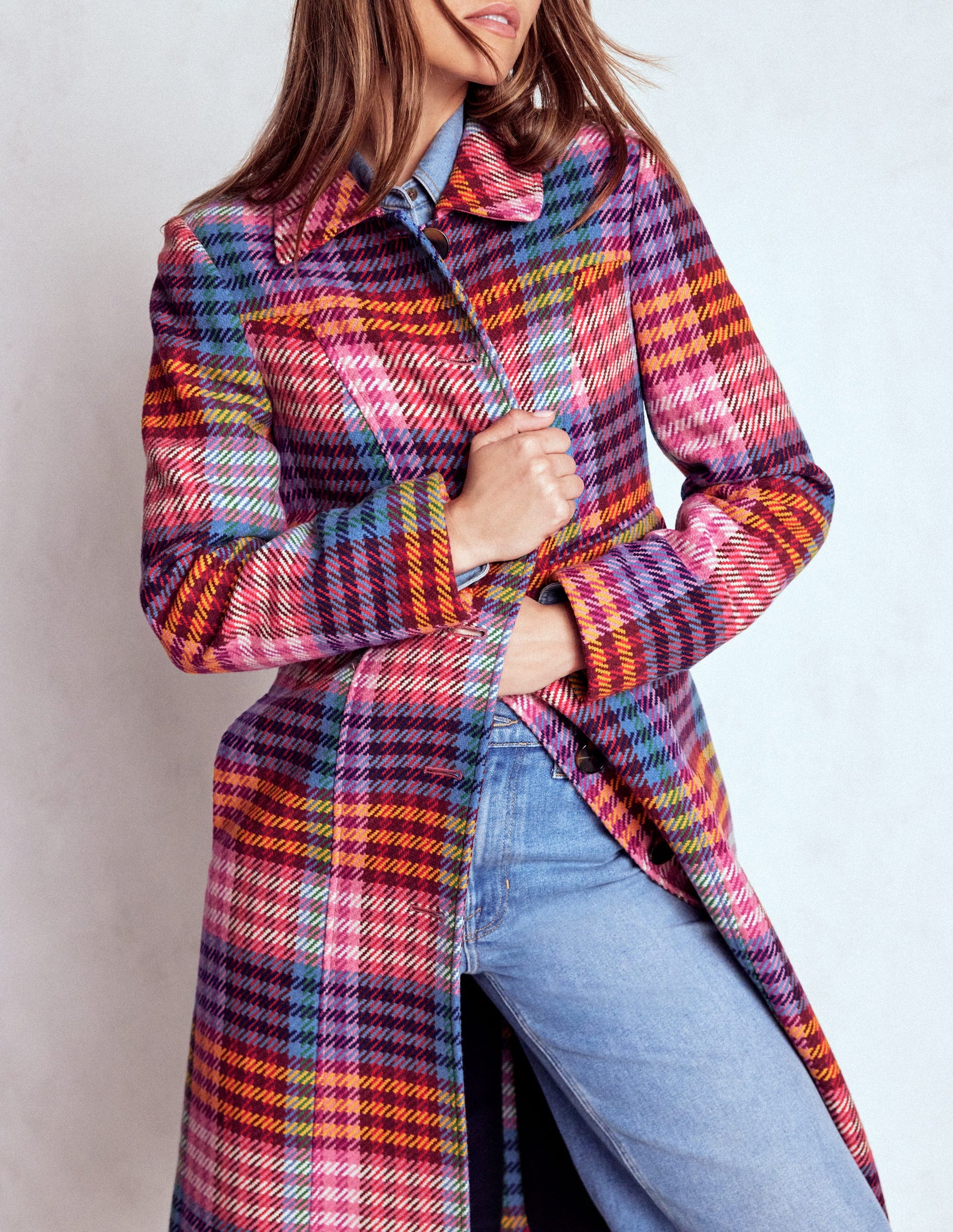 St Albans Fitted Coat-Rainbow Blanket Multigingham-6
