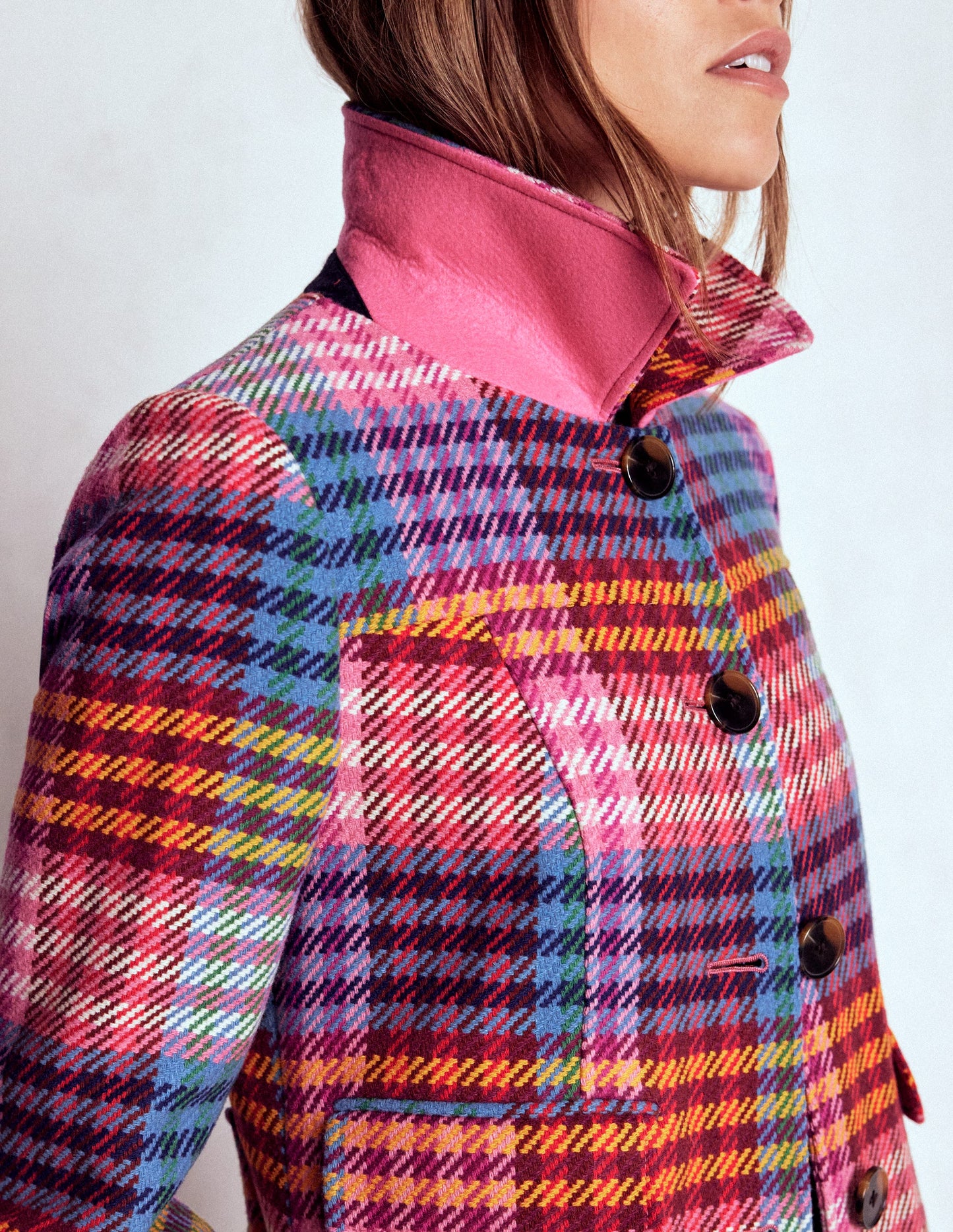 St Albans Fitted Coat-Rainbow Blanket Multigingham