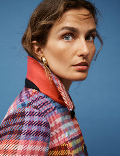 St Albans Fitted Coat-Rainbow Blanket Multigingham-8