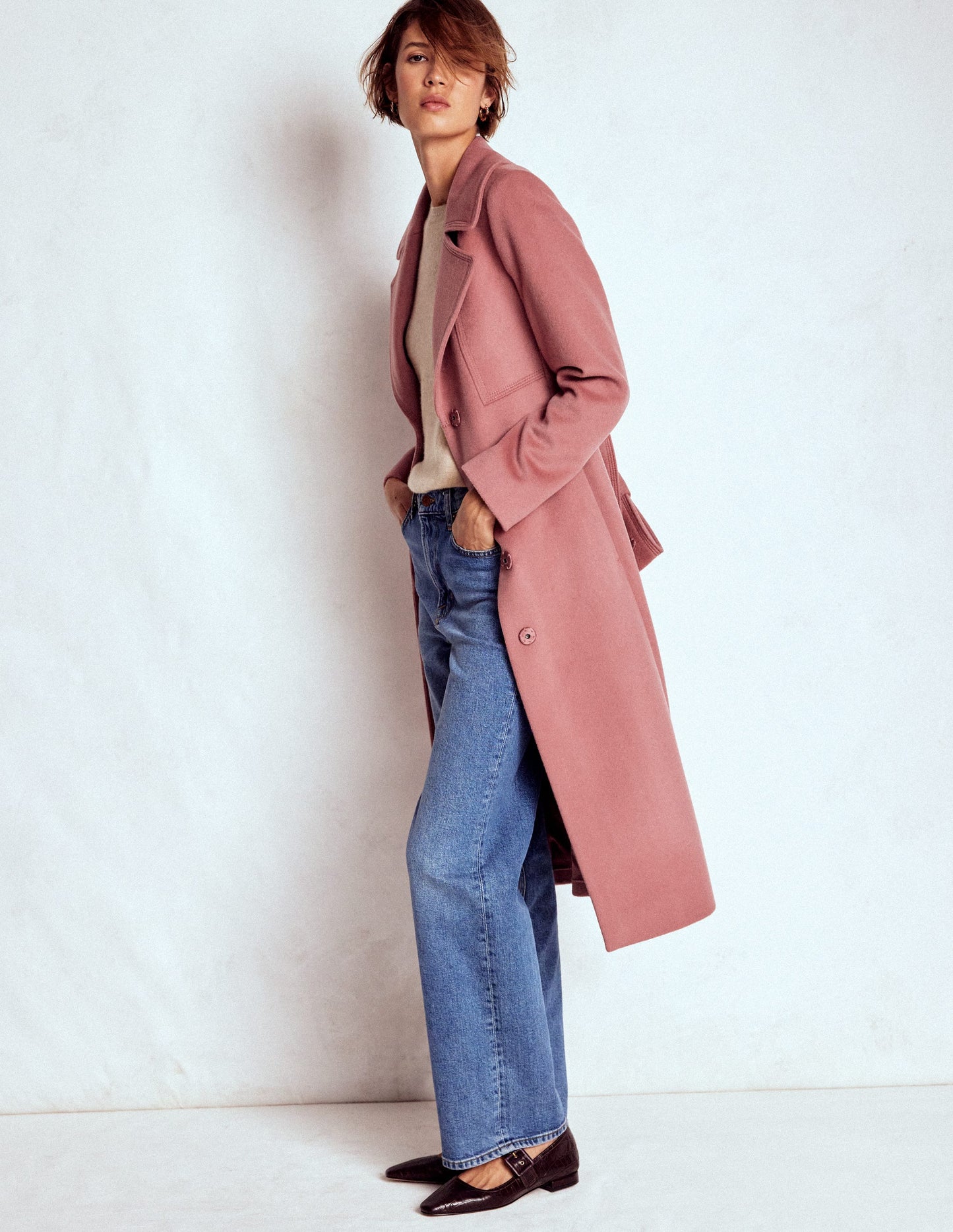 Bow Front Coat-Dusty Pink