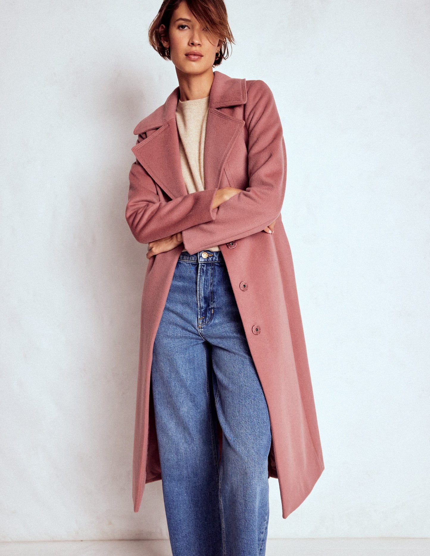 Bow Front Coat-Dusty Pink