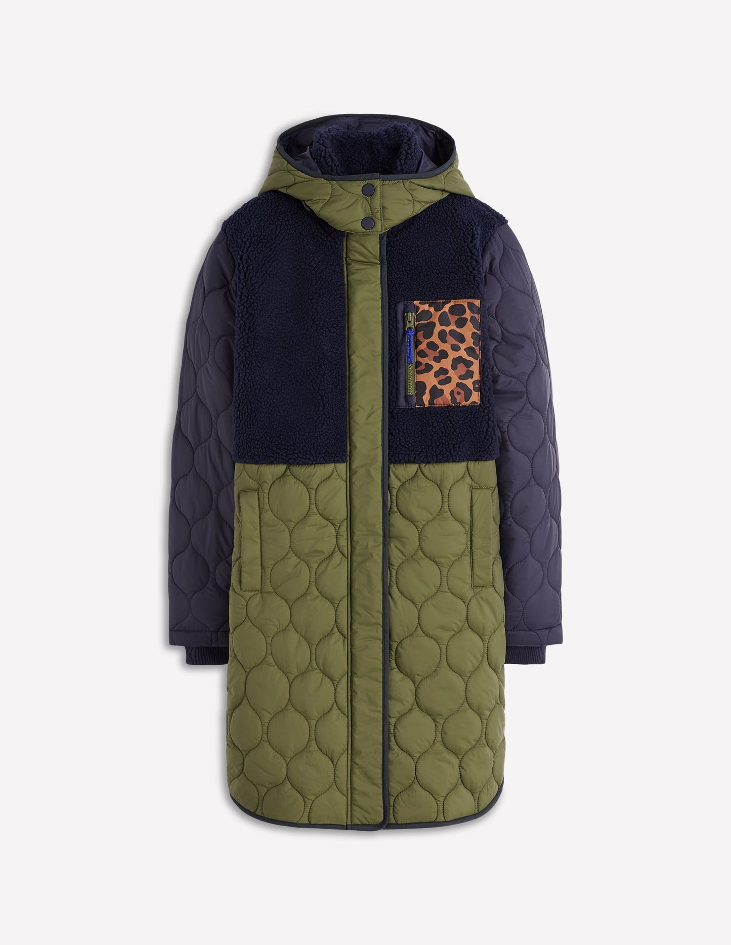 Borg Mix Coat-Navy & Khaki Mix