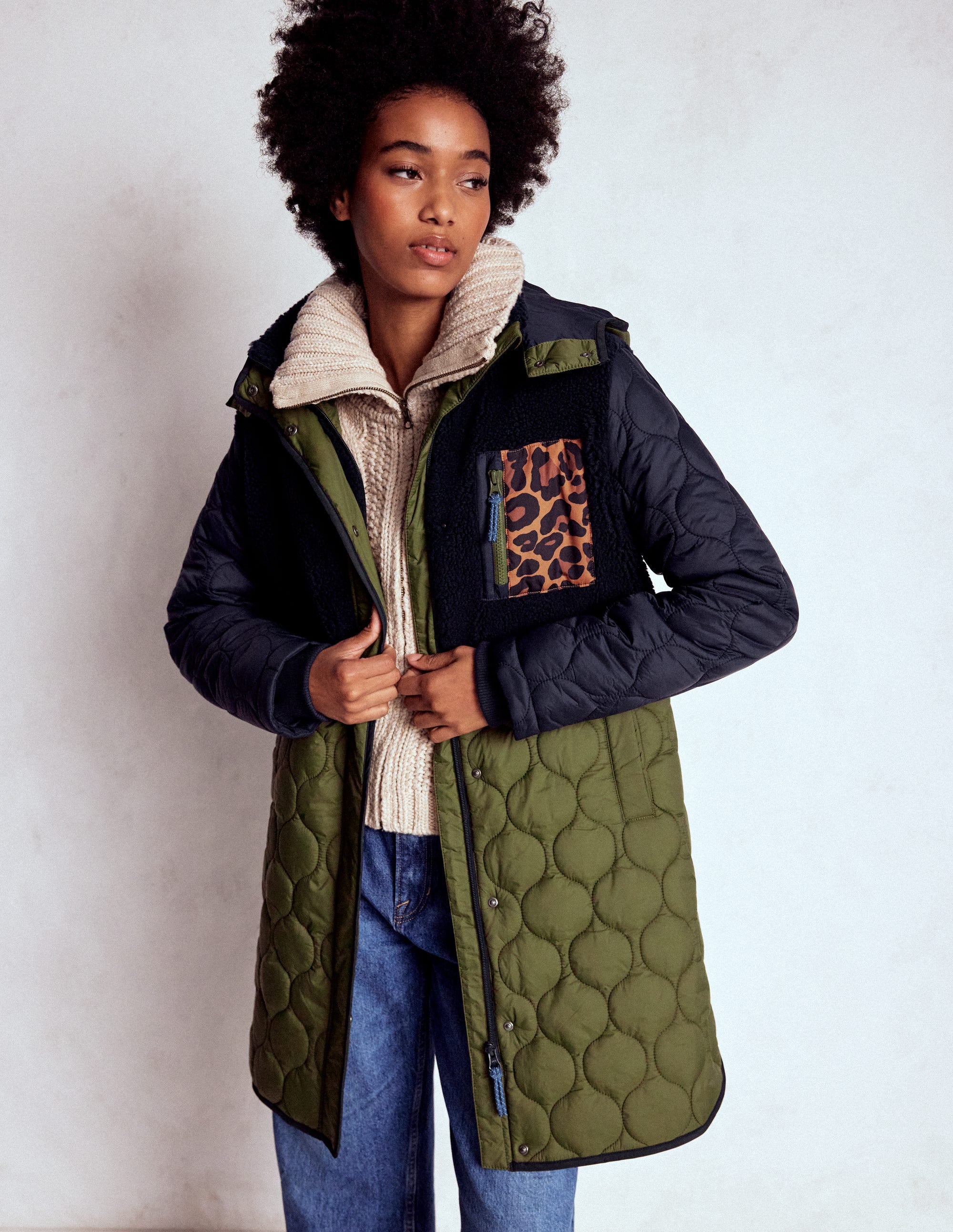 Borg Mix Coat-Navy & Khaki Mix - Image 1