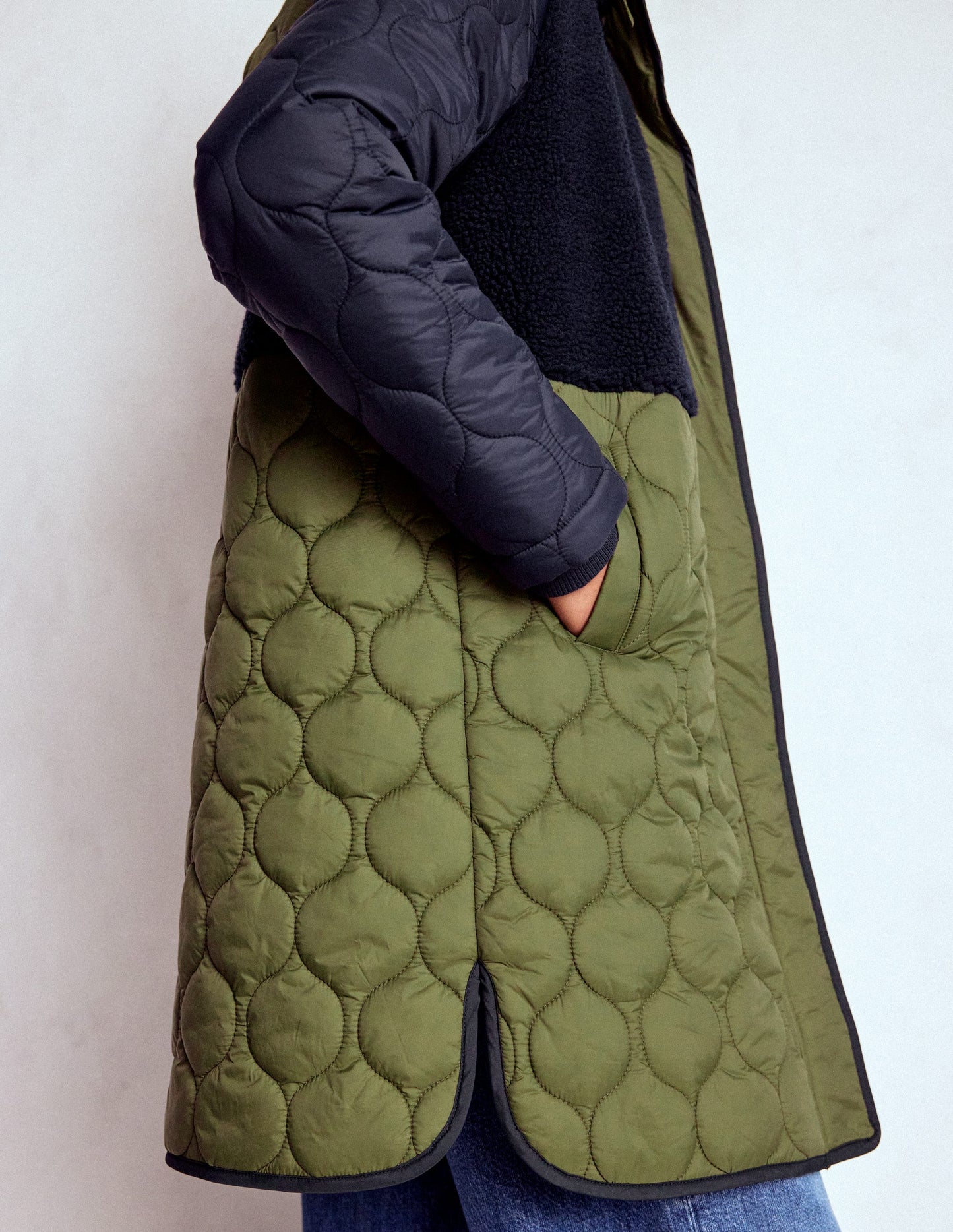 Borg Mix Coat-Navy & Khaki Mix