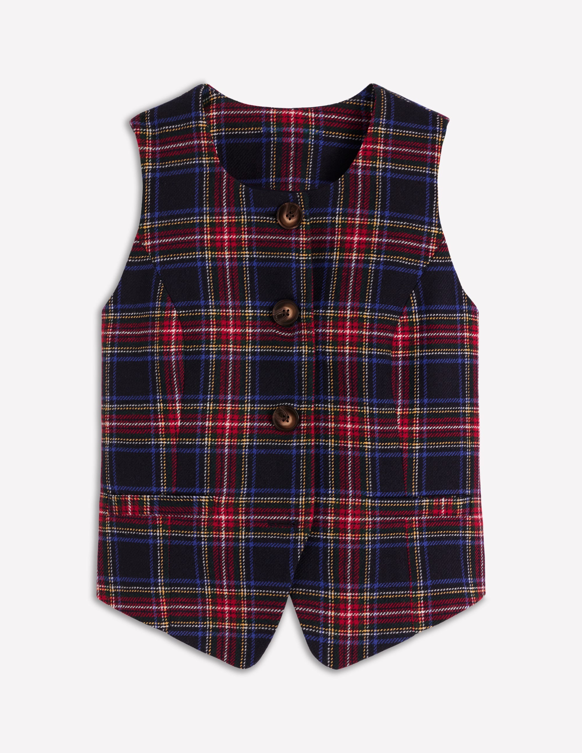 Tailored Check Waistcoat-Navy, Green and Red Check - Image 6