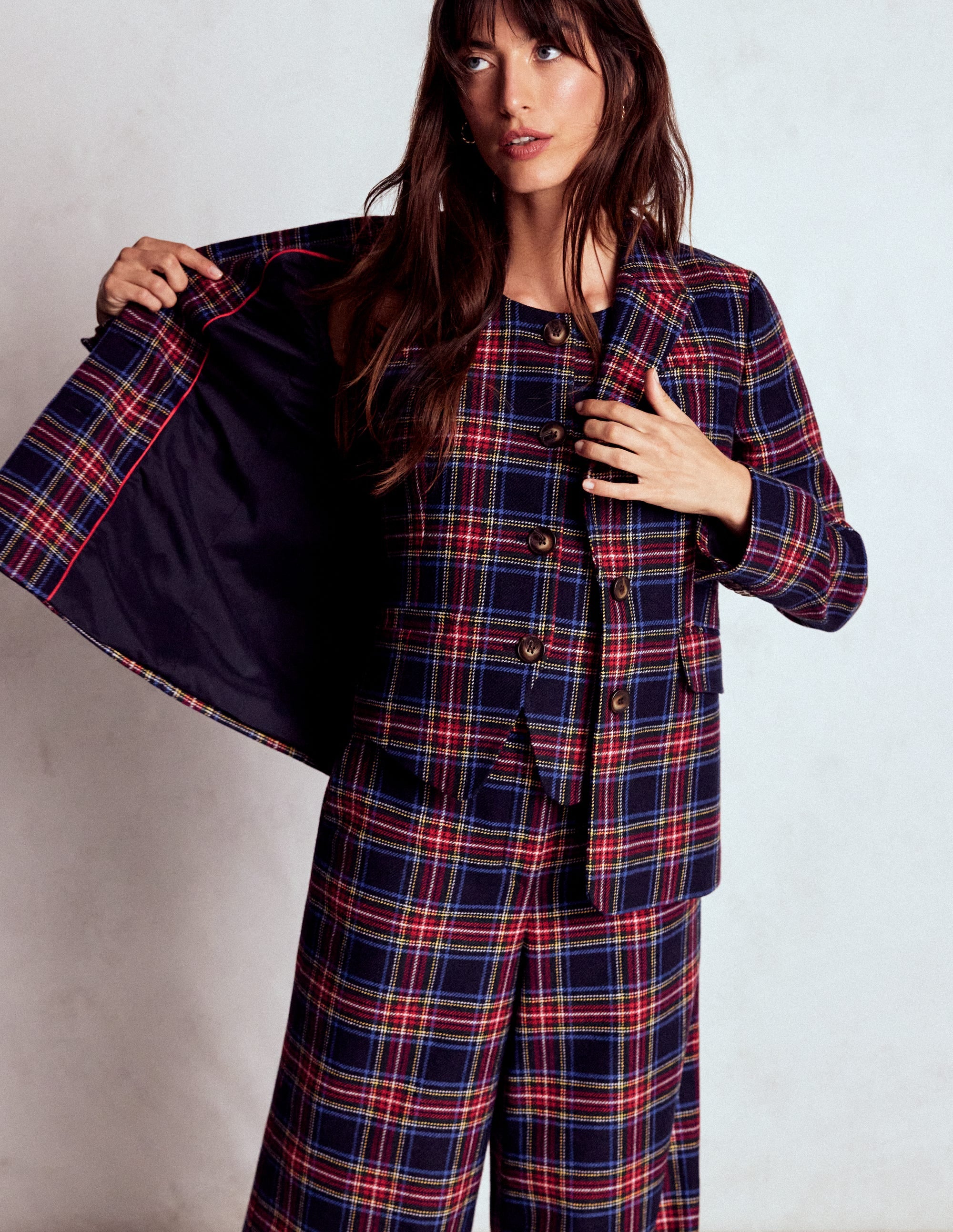Tailored Check Waistcoat-Navy, Green and Red Check - Image 1