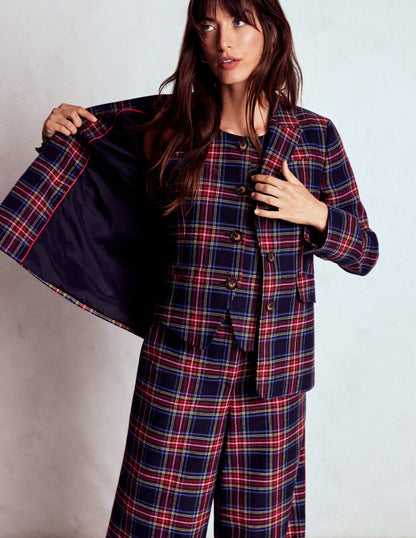 Tailored Check Waistcoat-Navy, Green and Red Check-1