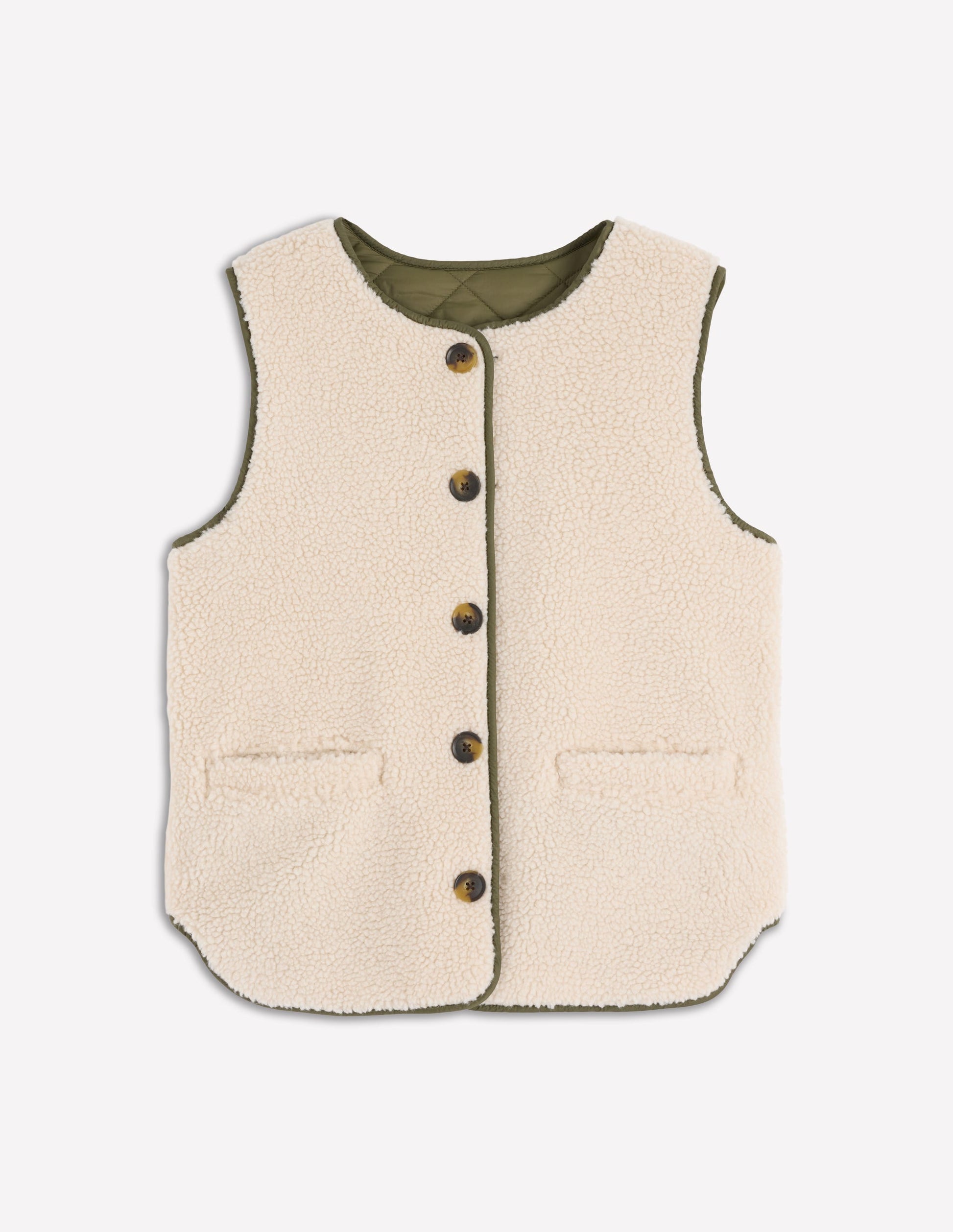Clerkenwell Reversible Gilet-Woodland Green, Natural Borg-6