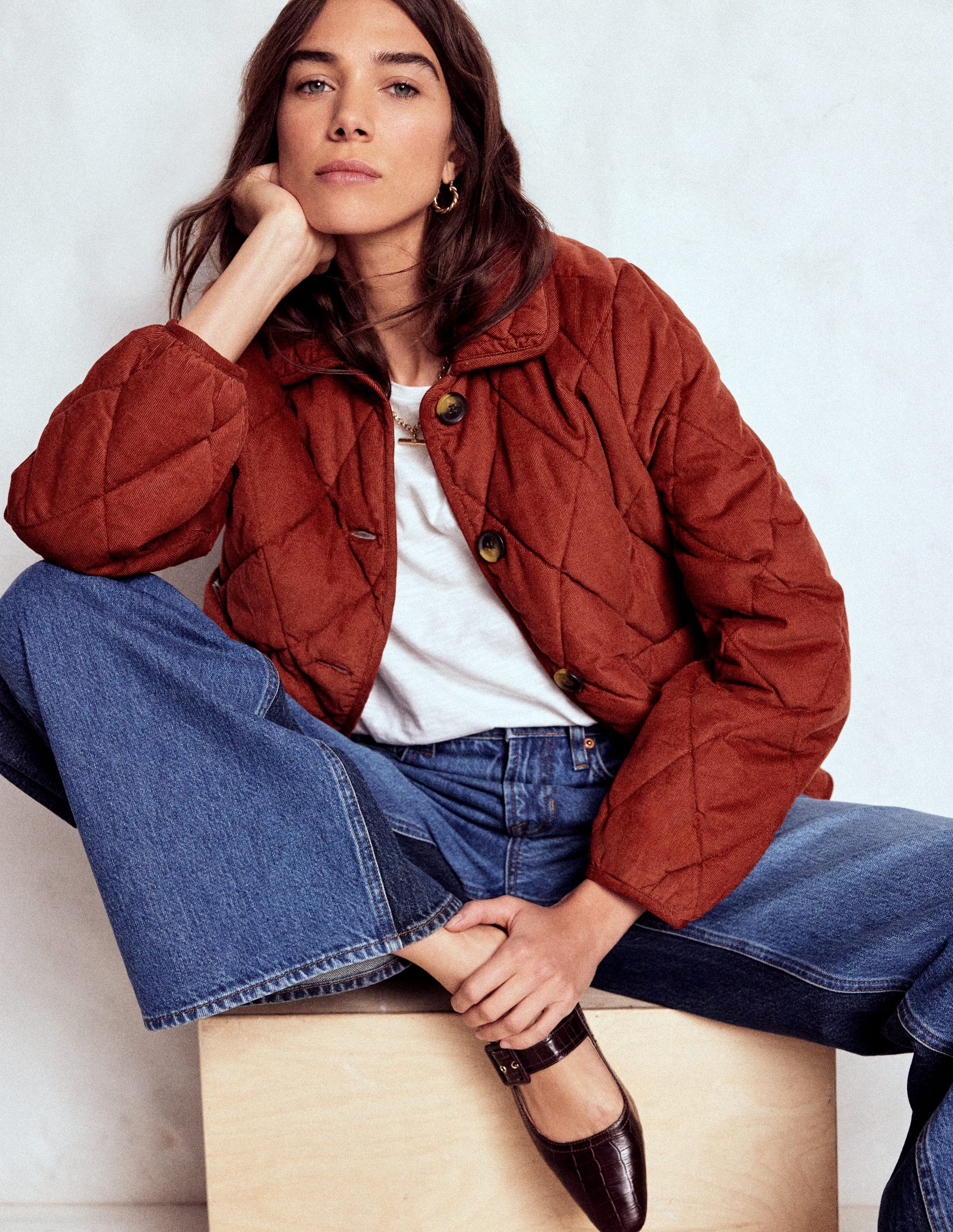 Fitzrovia Quilted Cord Jacket-Fire Brick Red-1