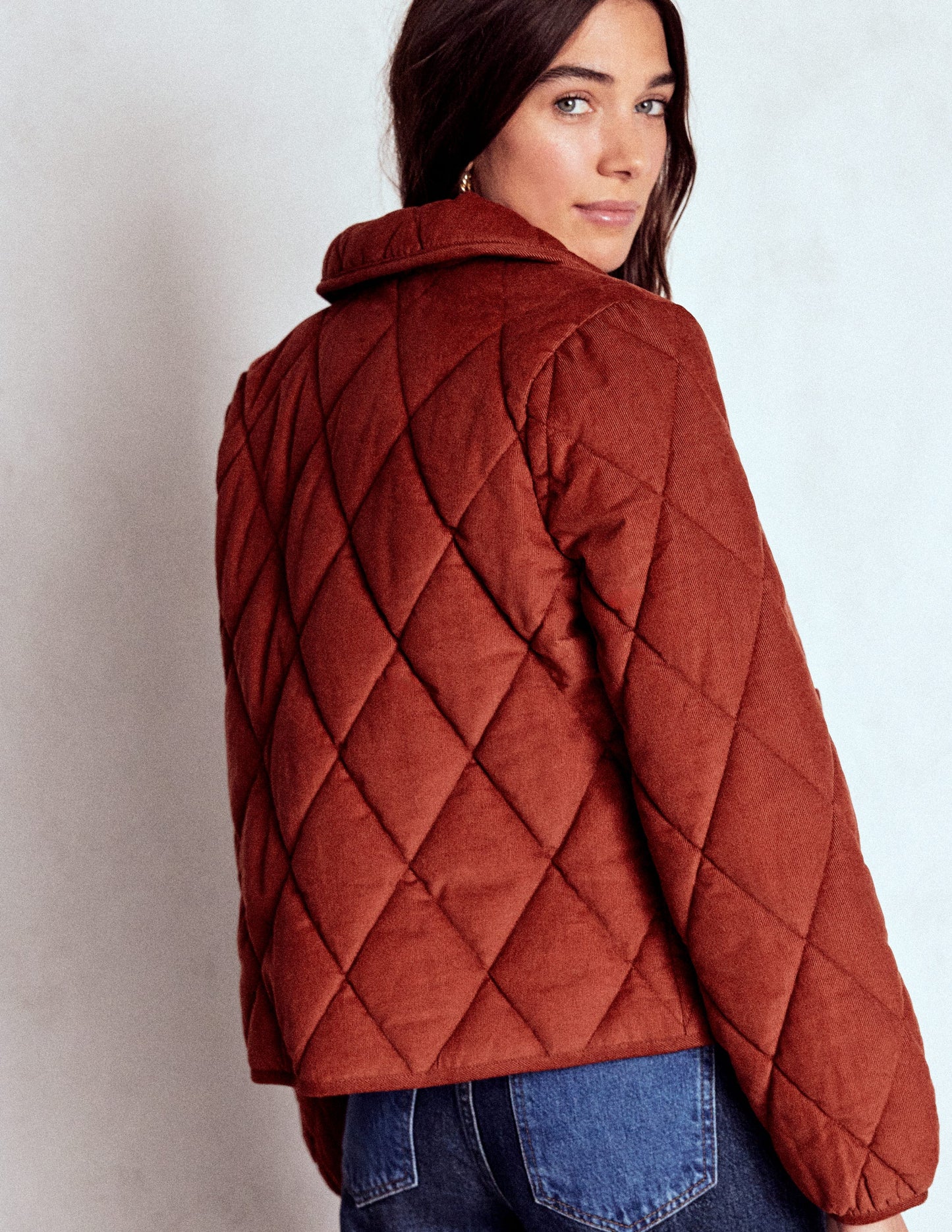 Fitzrovia Quilted Cord Jacket-Fire Brick Red