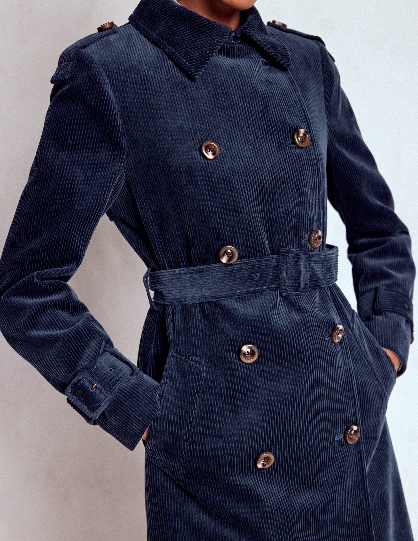 Cheltenham Cord Trench Coat-Navy