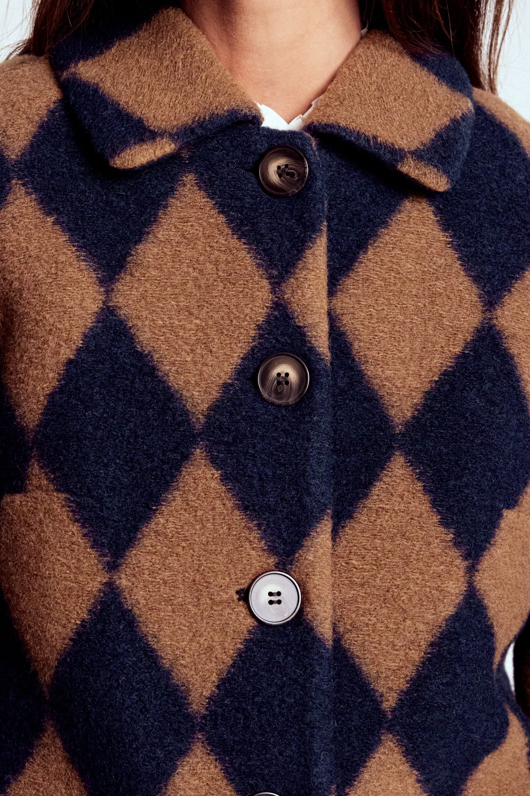 Edinburgh Swing Coat-Camel and Navy Argyle-2