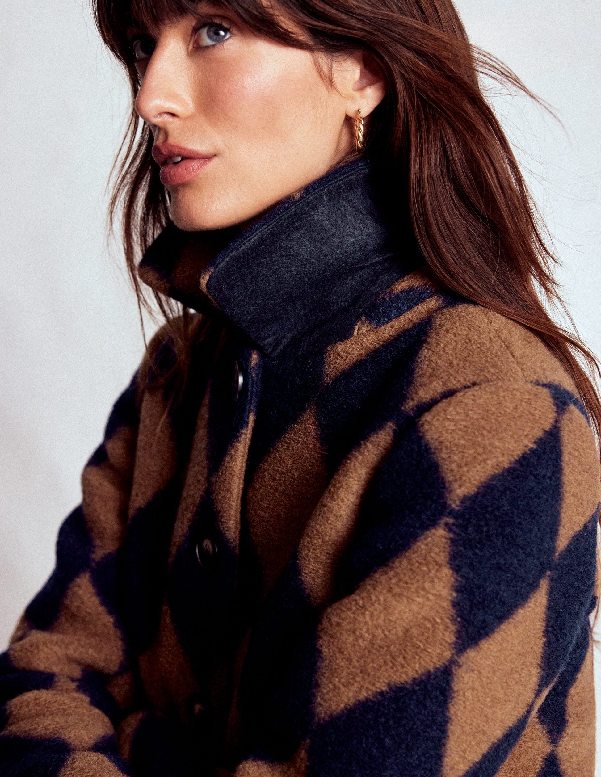 Edinburgh Swing Coat-Camel and Navy Argyle-3