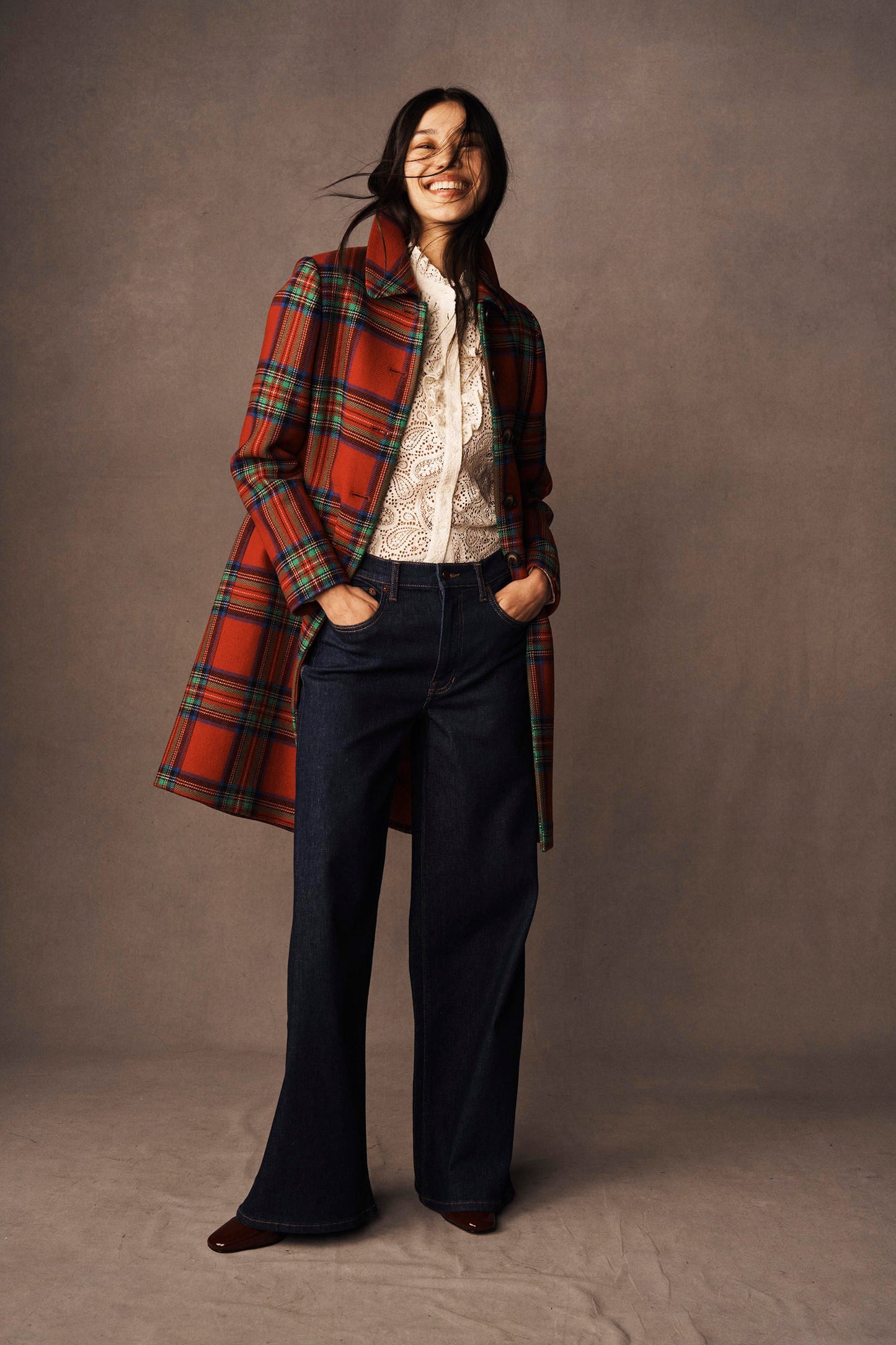 Edinburgh Swing Coat-Red, Blue and Green Check