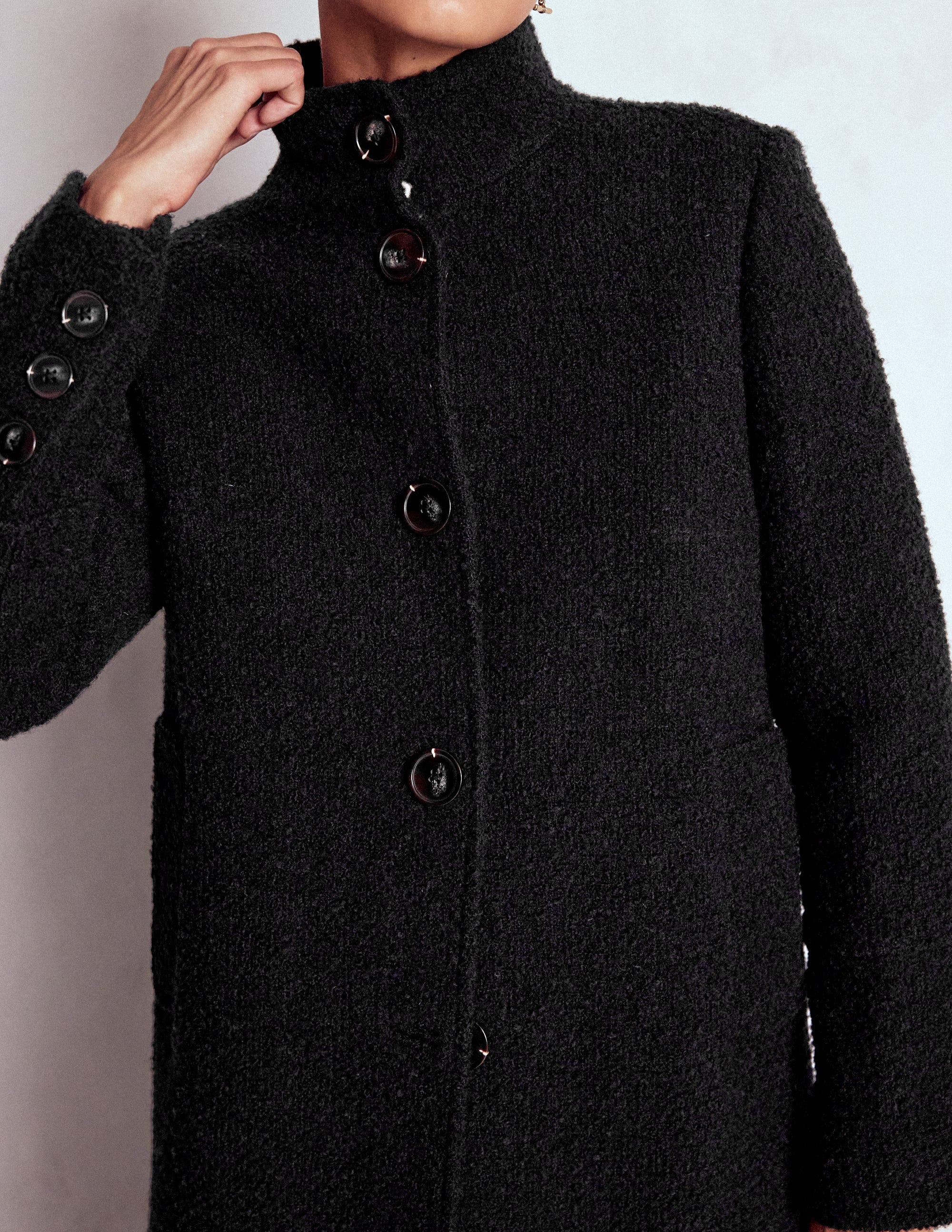 Funnel Neck Wool Coat-Black - Image 2