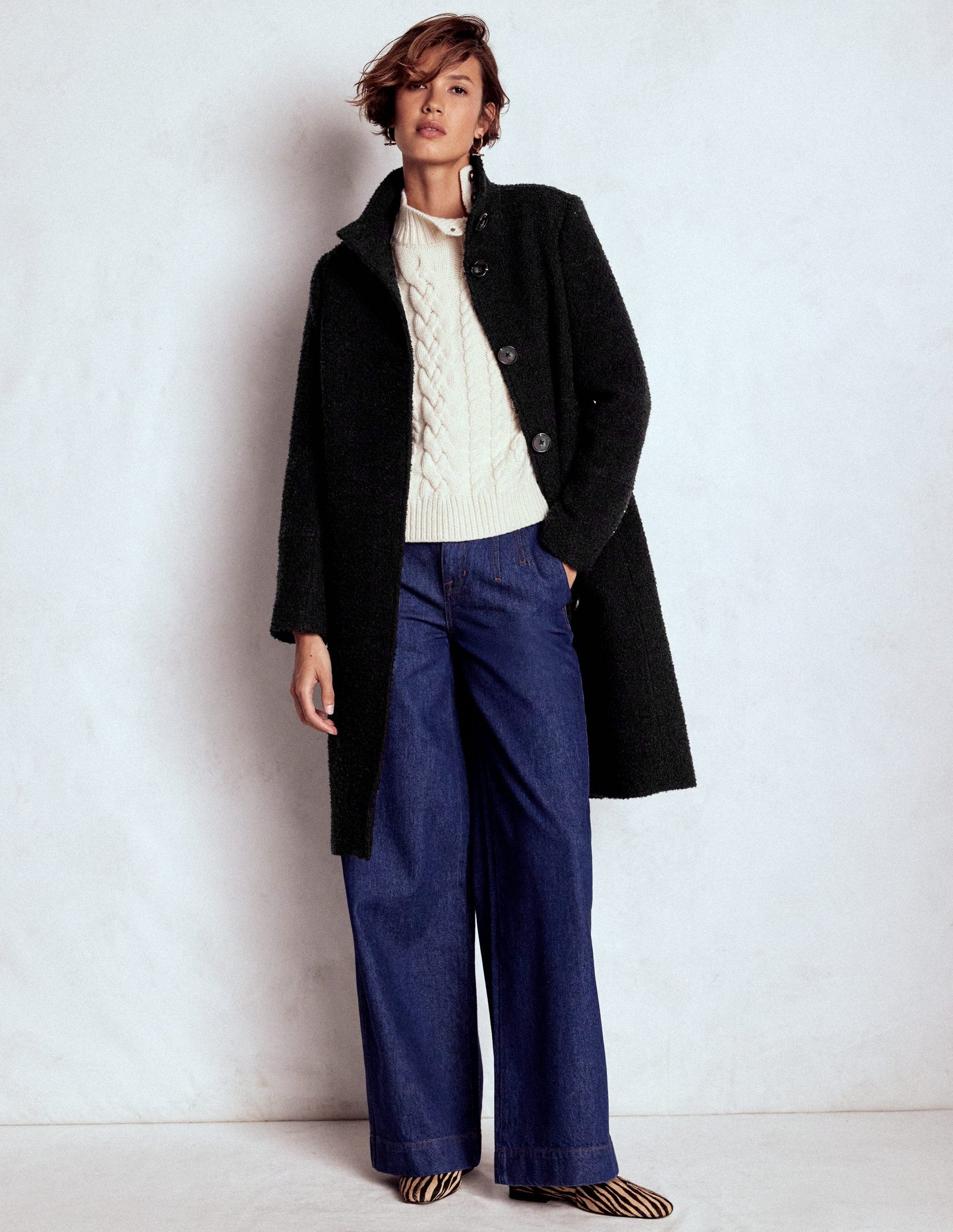 Funnel Neck Coat-Black