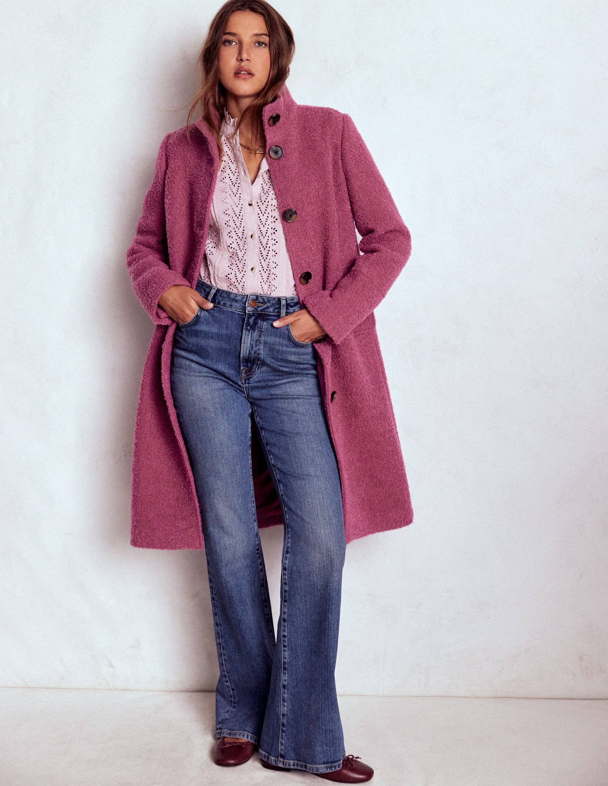 Funnel Neck Wool Coat-Pink Heather - Image 1