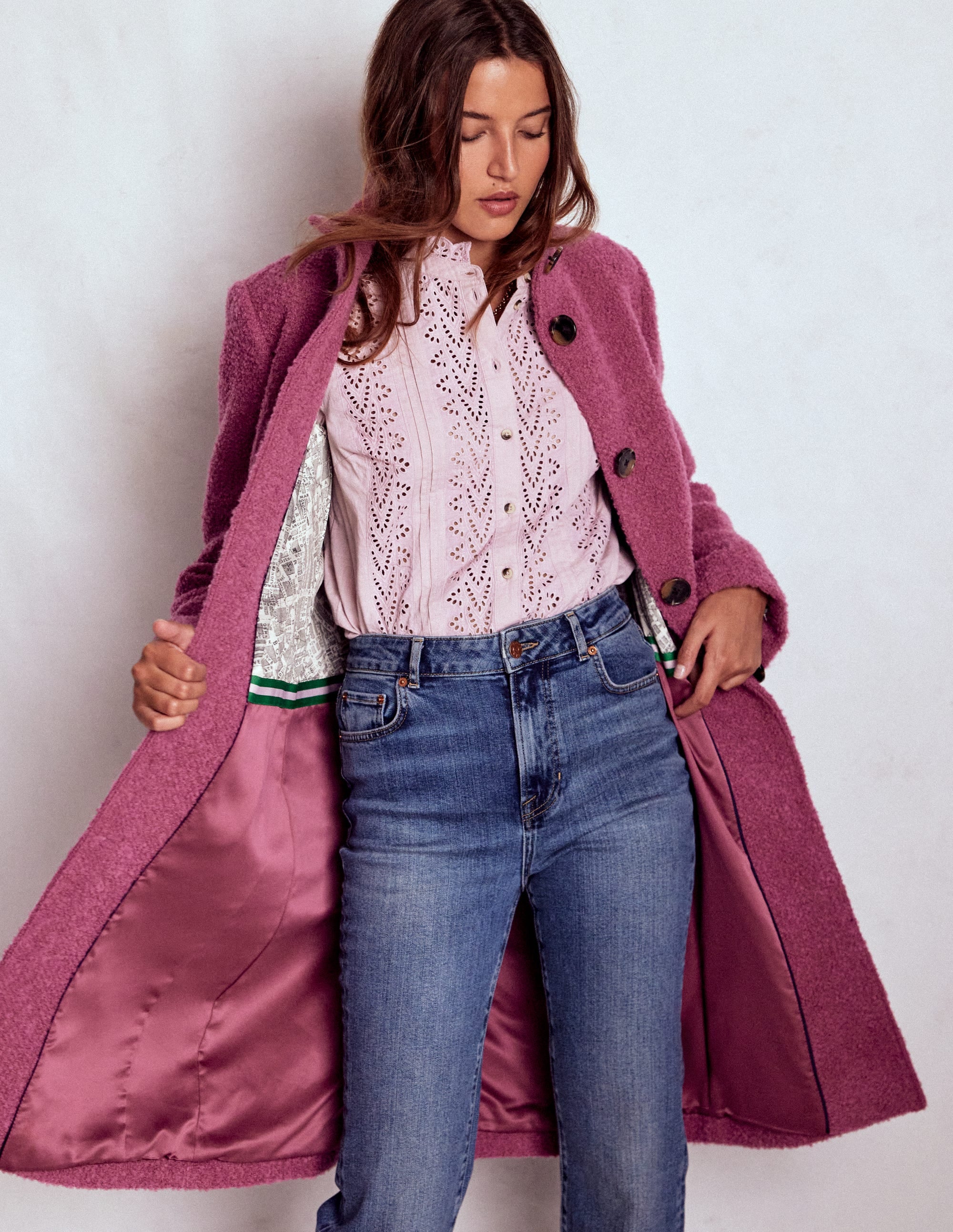 Funnel Neck Wool Coat-Pink Heather - Image 4