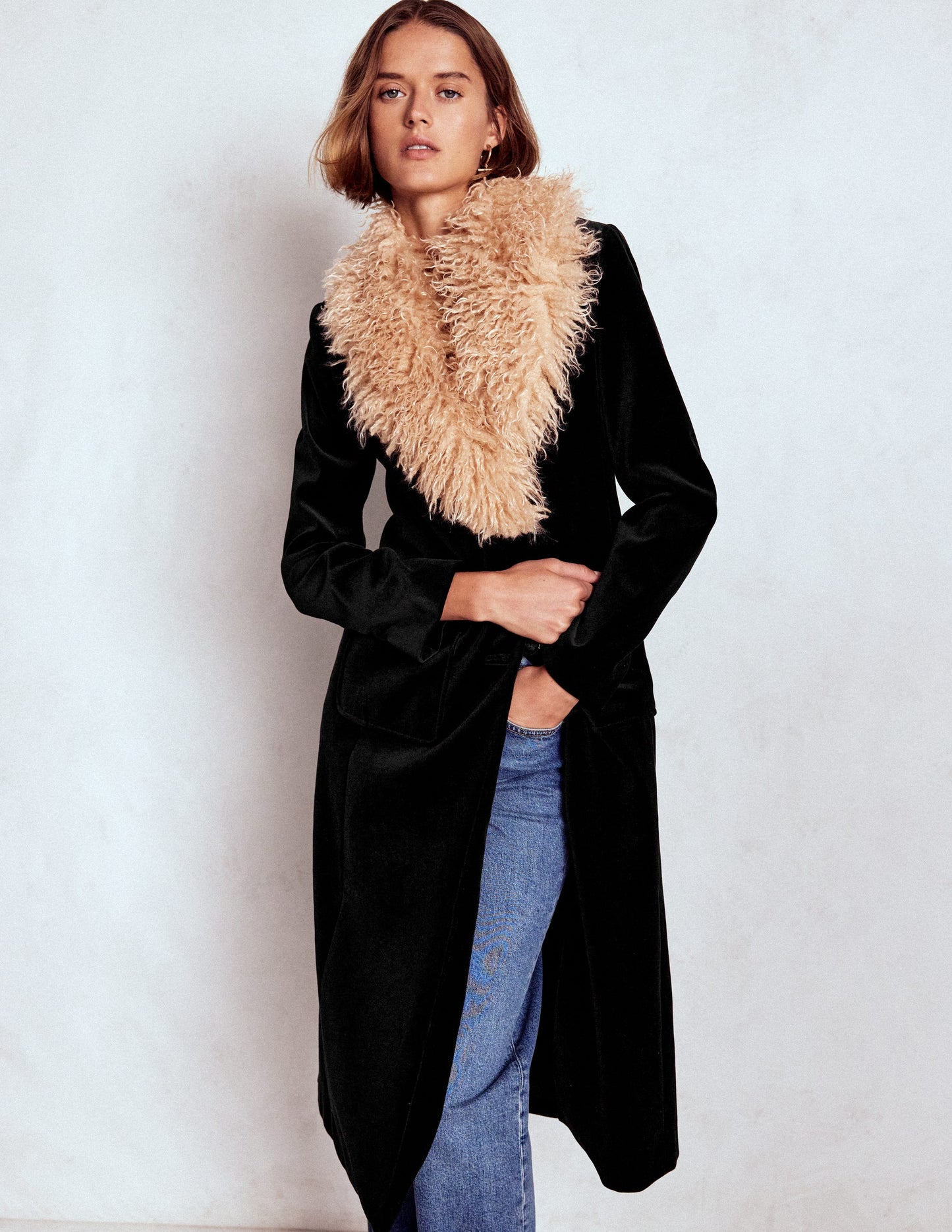 Fur Tipped Coat-Black