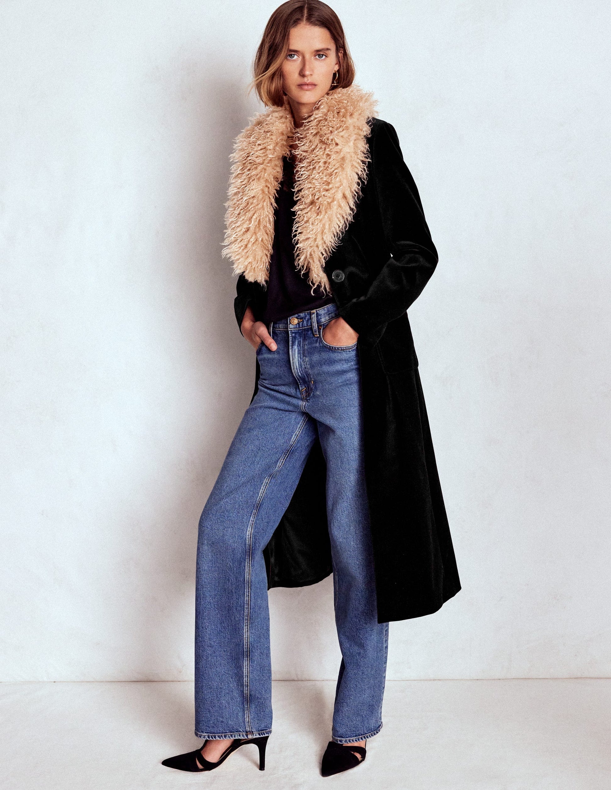 Fur Tipped Coat-Black-3