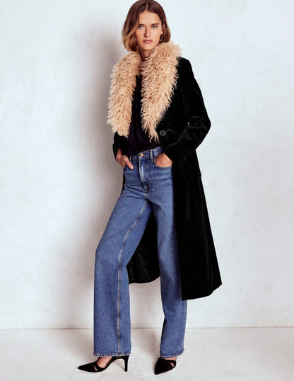 Fur Tipped Coat-Black-3
