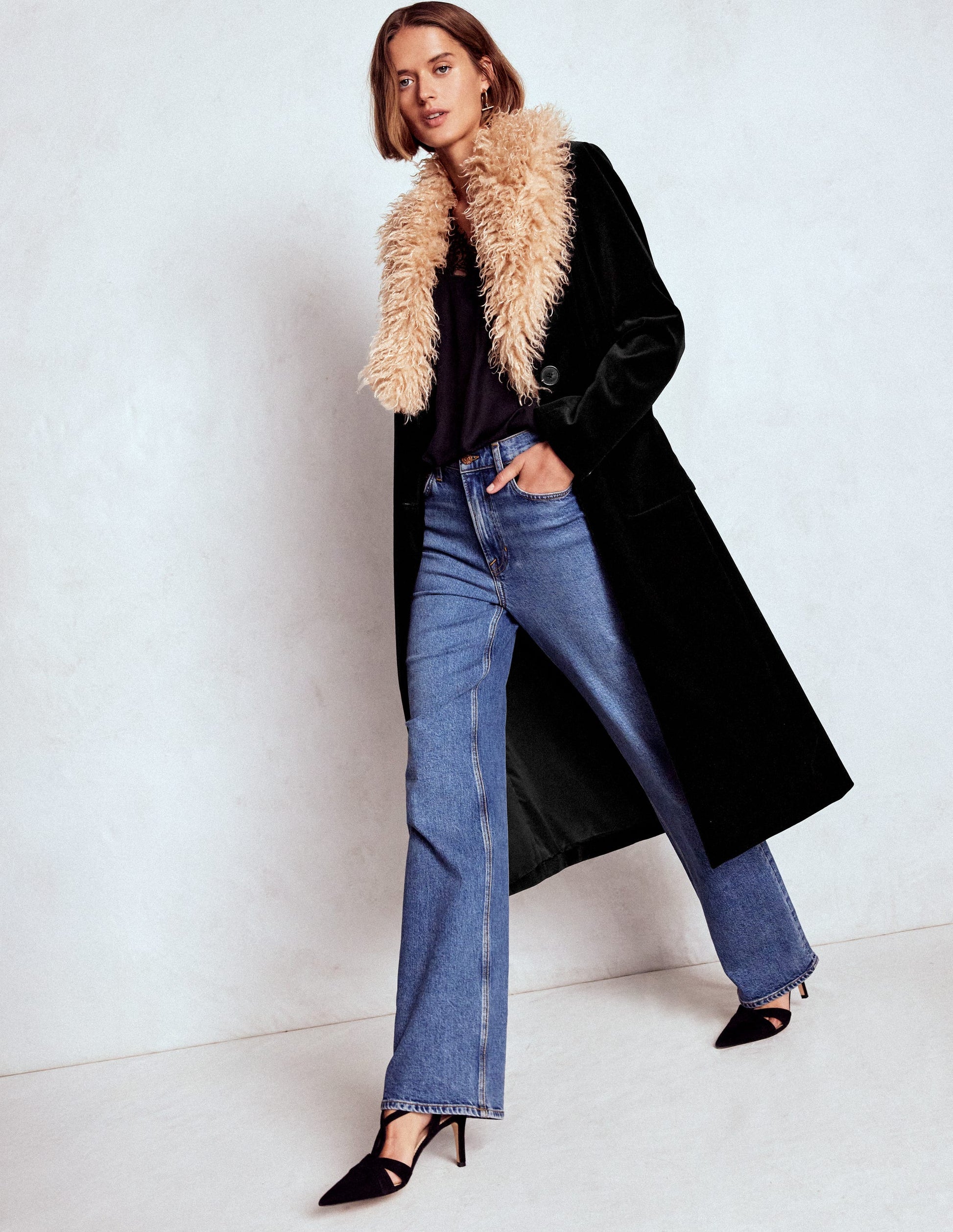 Fur Tipped Coat-Black-4