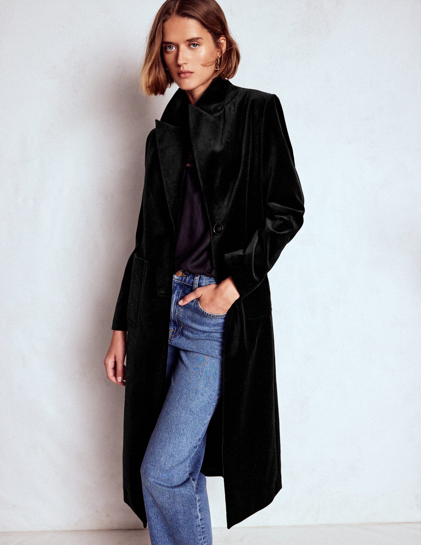 Fur Tipped Coat-Black