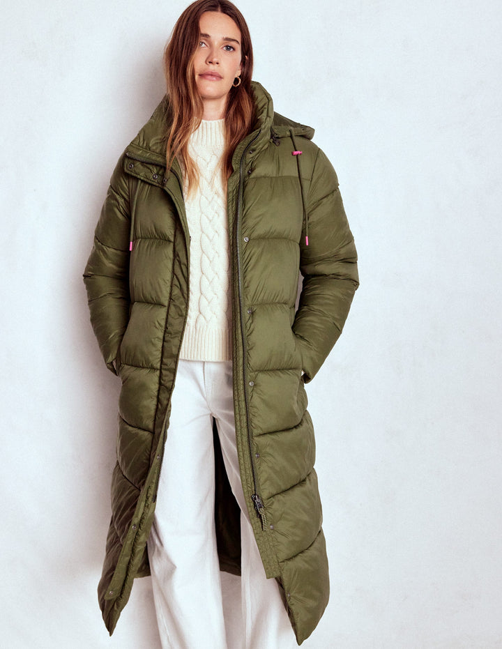Longline Padded Coat-Woodland Green