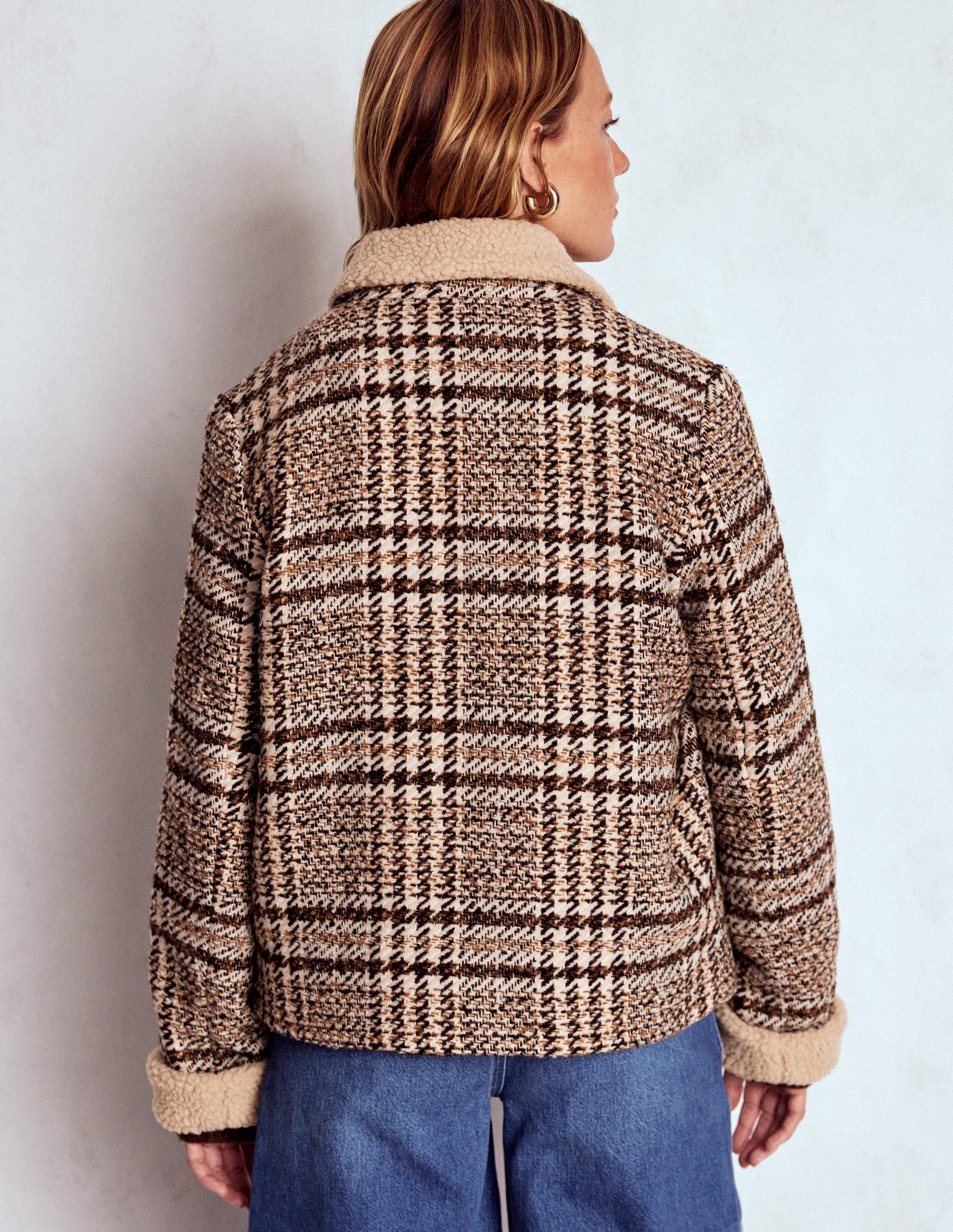 Stirling Check Coat-Ivory, Brown & Black Check | Boden UK