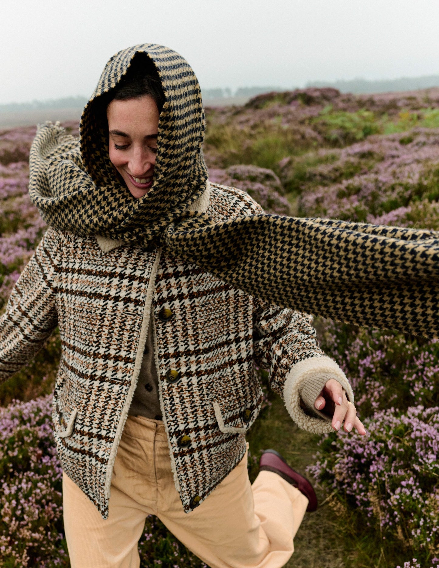 Stirling Check Coat-Ivory, Brown & Black Check