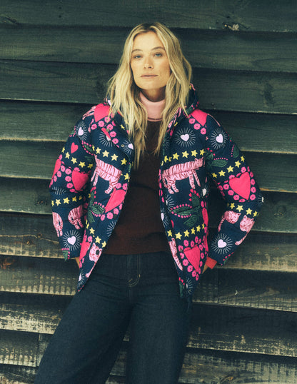 Padded Puffer Coat-French Navy, Embellished Tiger-6