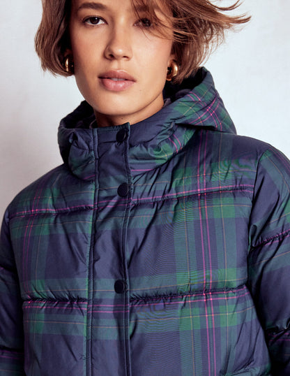 Padded Puffer Coat-Navy & Green Tonal Check-3