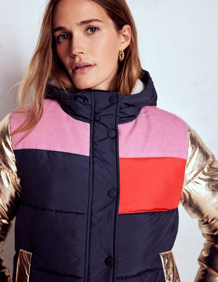 Padded Puffer Coat-Navy, Colourblock