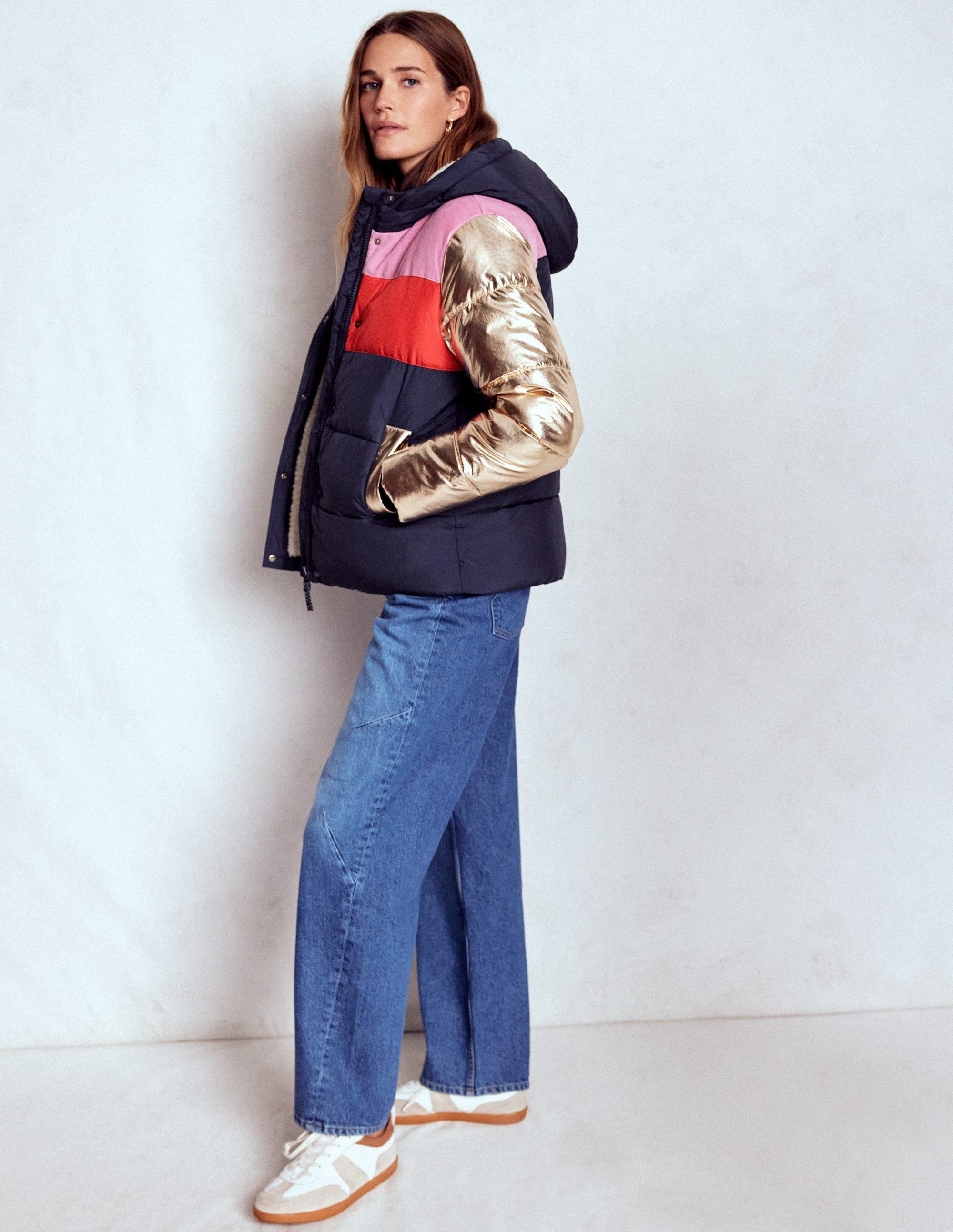 Padded Puffer Coat-Navy, Colourblock - Image 4