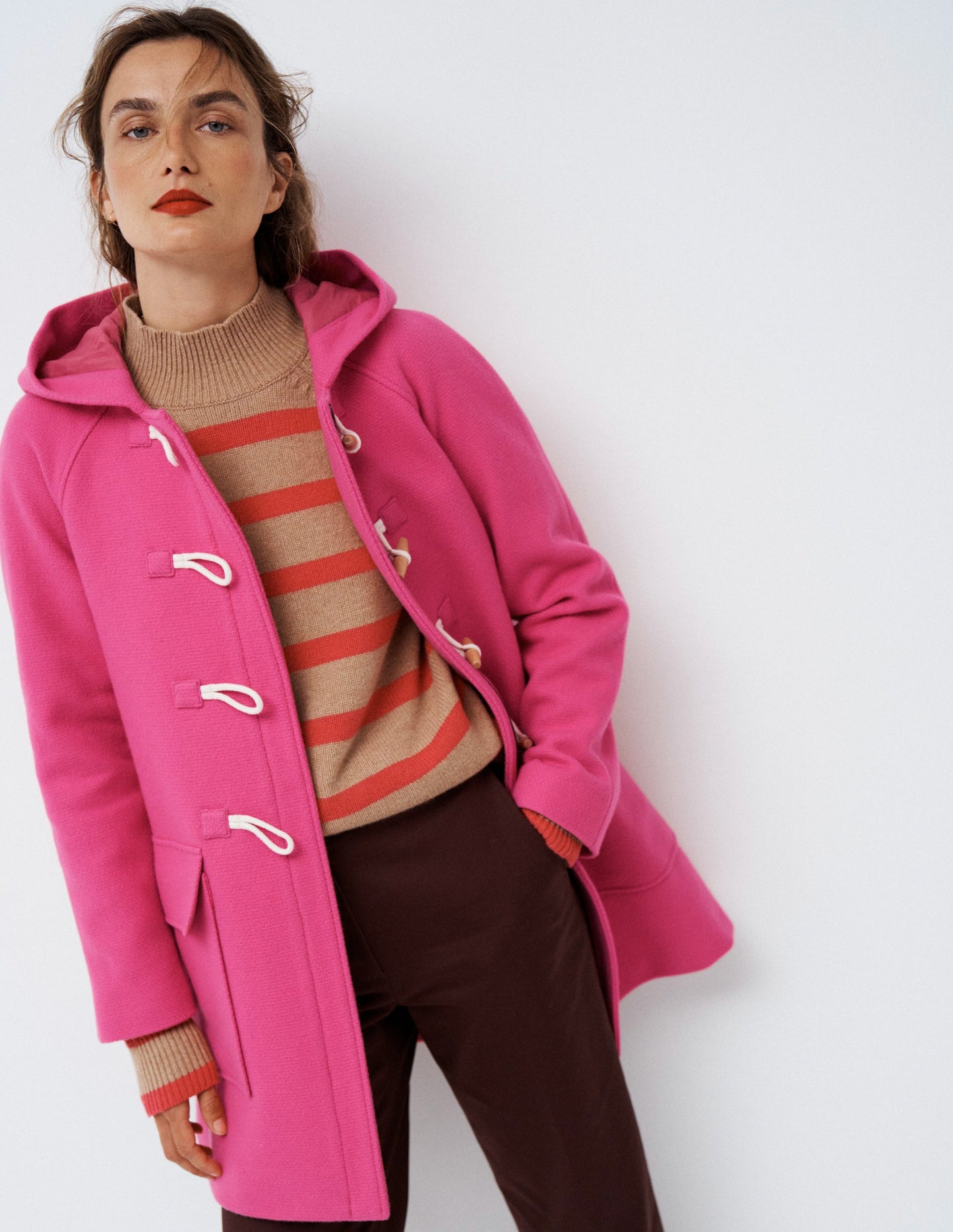 Swing Duffle Coat-Pink Peony