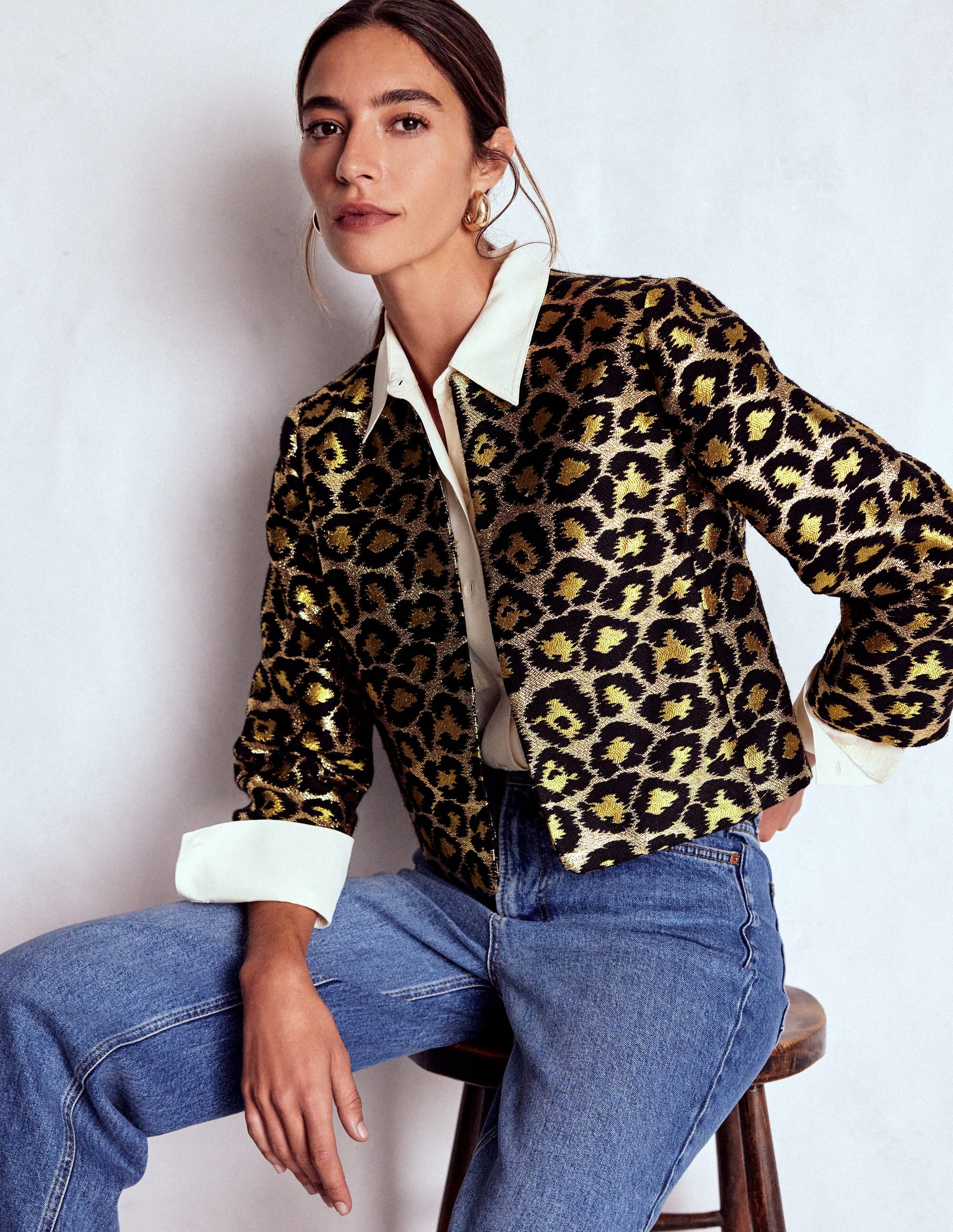 Jacquard Leopard Jacket-Leopard, Lurex Jacquard - Image 1
